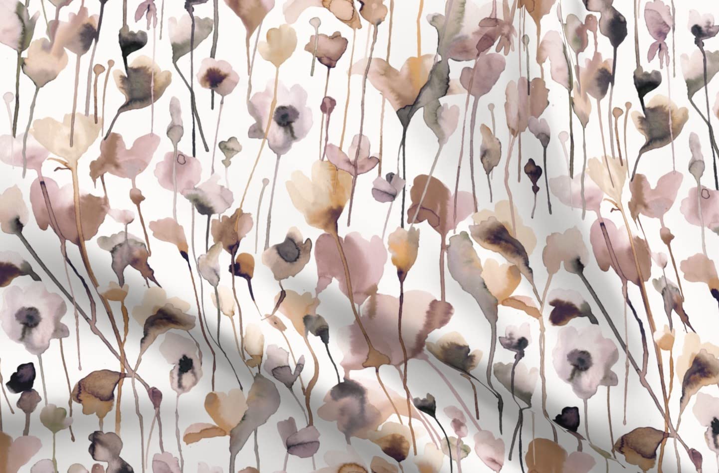 Watercolor Floral Modern Meadow Printed Chiffon Fabric - Spring Neutral Botanical Earth Tone Fat Quarter for Sewing, Fashion Apparel, Dresses & Home Decor | Perfect for DIY Projects, Quilting, and Spring Fashion
