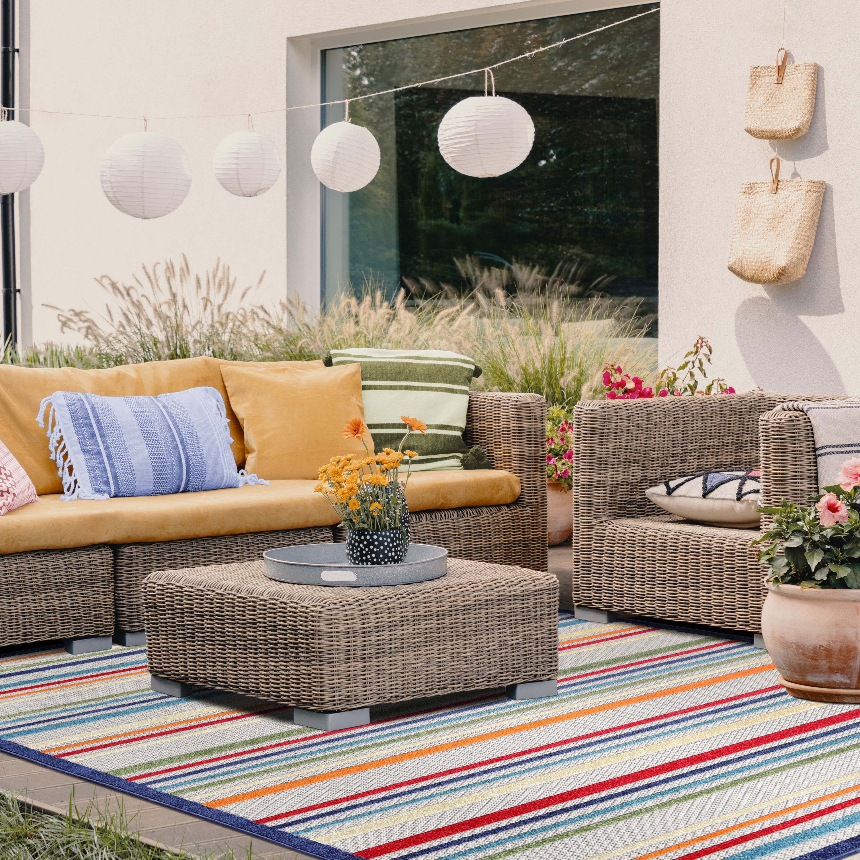 Stylish Eastyn Casual Stripe Geometric Area Rug - Soft Indoor/Outdoor Floor Mat for Living Room, Bedroom, Patio & Deck Decor