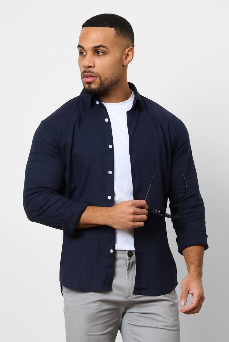 Premium Navy Linen Blend Button-Down Shirt for Men & Women – Comfortable & Stylish for Casual Wear, Office & Outdoor Activities