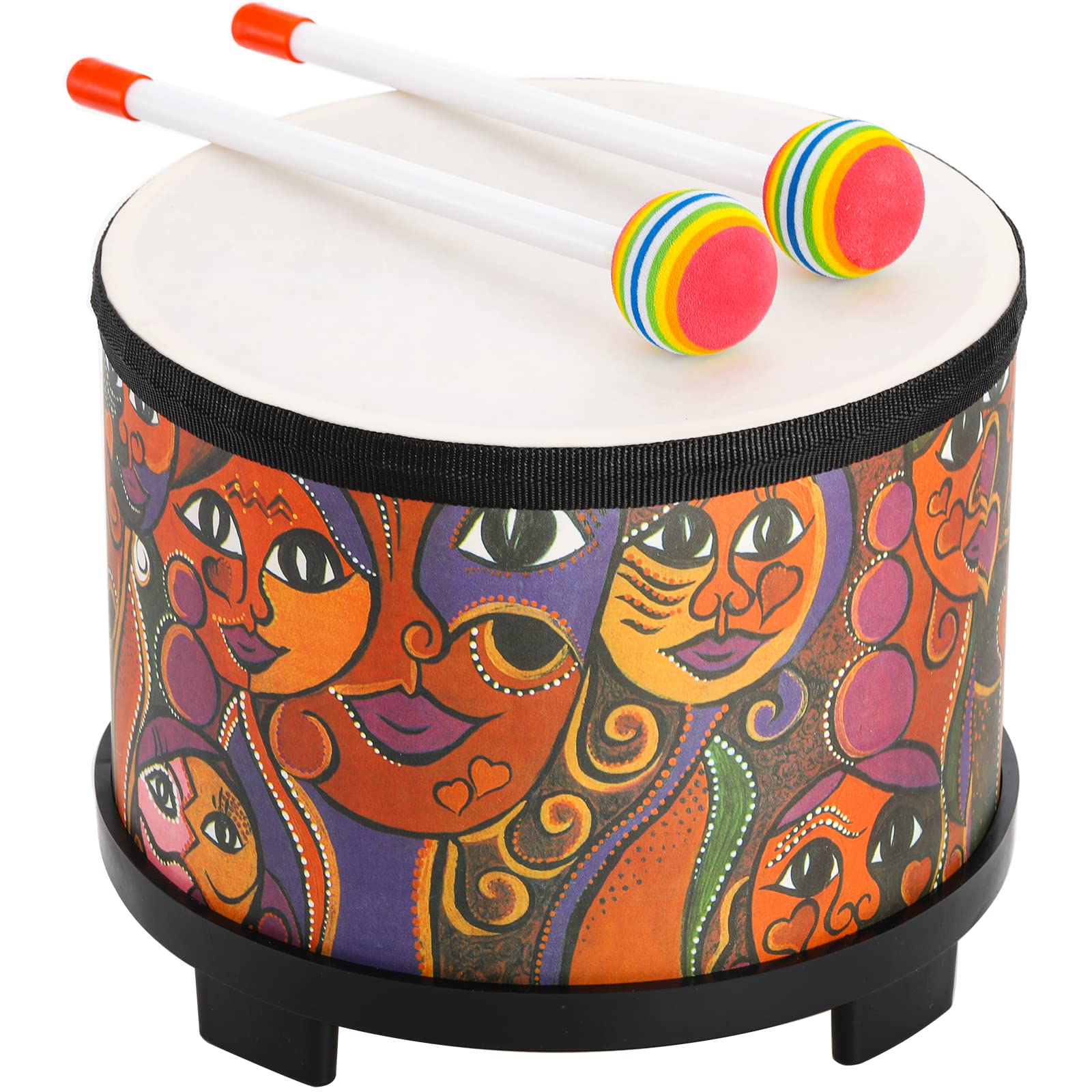 Tosnail 8 Inch Kids Floor Tom Drum with Mallets & Storage Bag - Musical Percussion Instrument Toy for Children & Toddlers - Perfect Christmas & Birthday Gift (Face Pattern) - Ideal for Home Play, Classroom Music Education & Early Childhood Development