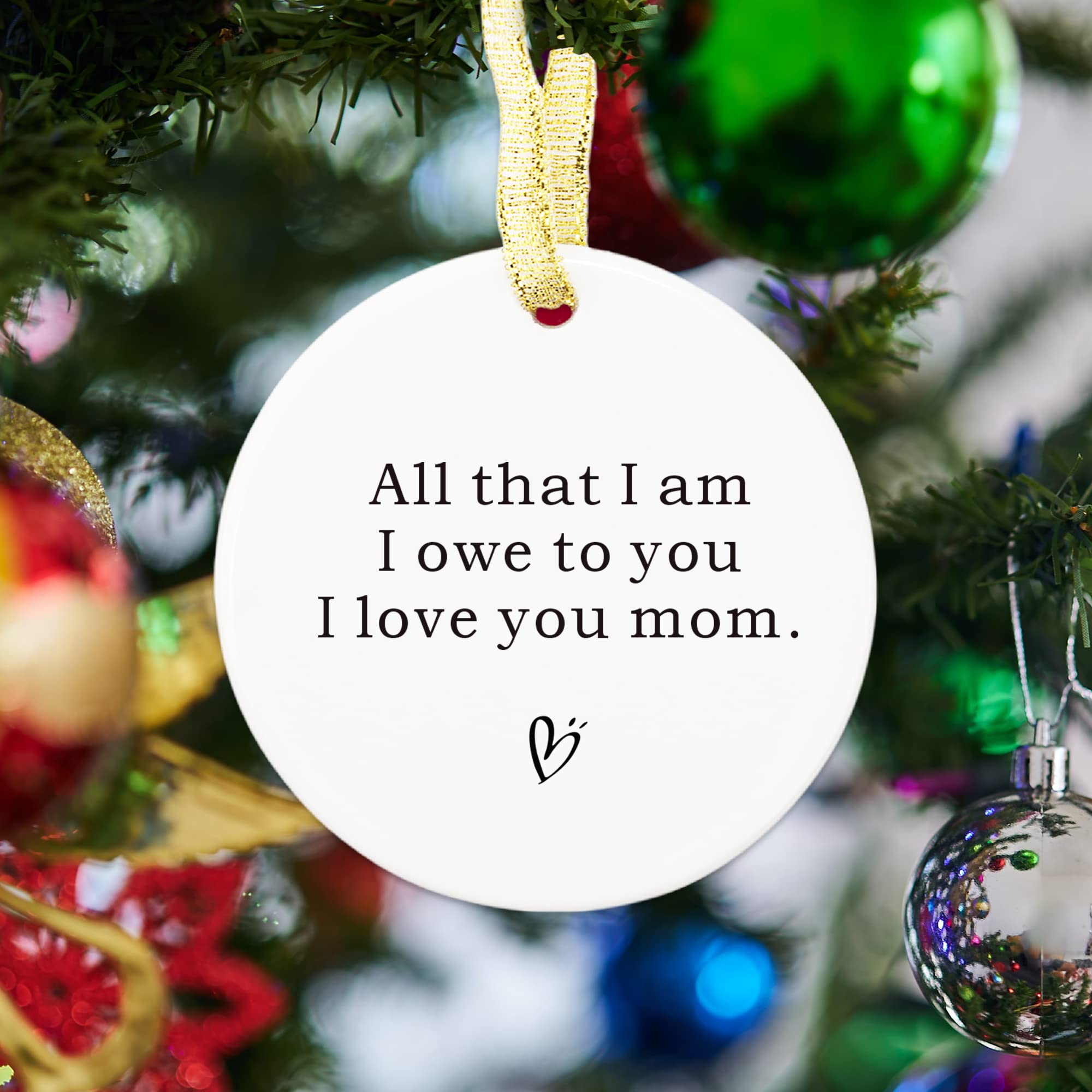 Mom Wedding Ornament Keepsake - Personalized Ceramic Gift from Daughter/Son for Mother's Day, Christmas, Birthday, Wedding Day - 'All That I Am I Owe to You' - Perfect for Home Decor, Tree Hanging, and Special Occasions