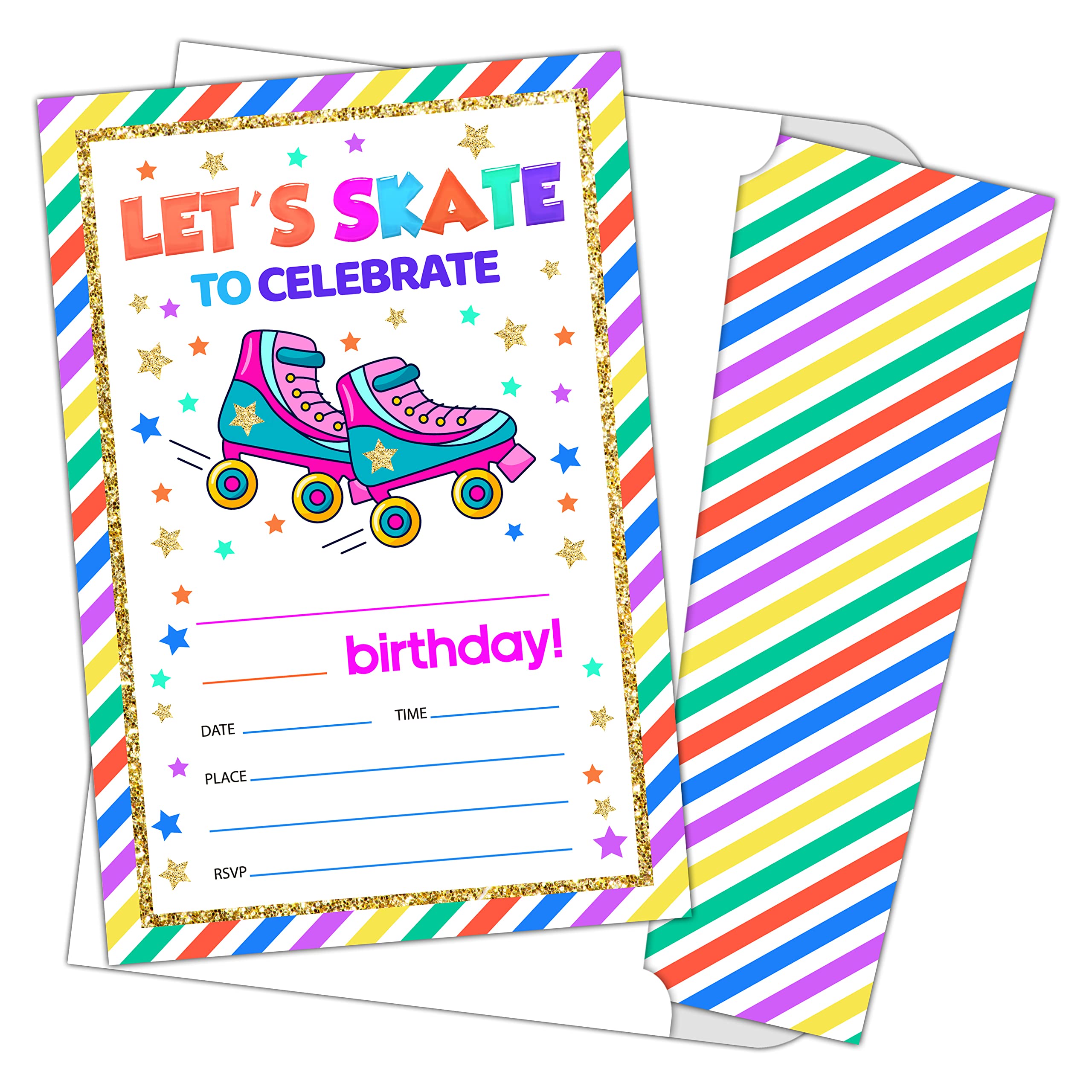WwongxianB Kids Birthday Party Invitation Cards Set - 20 Fill-in Invites with Envelopes for Roller Skate Celebrations, Teen Parties & Birthday Supplies | Perfect for Birthday Invitations, Themed Parties & Special Events