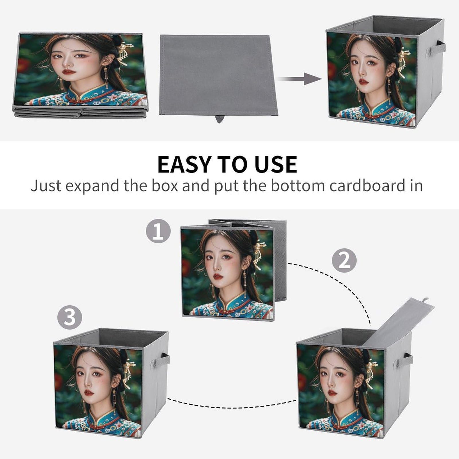1PCS Foldable Storage Bins - Large Capacity Storage Box with Handle, Tang Dynasty Princess Printed Organizer for Playroom, Office & Home Organization | Perfect for Toys, Books & Clothes Storage