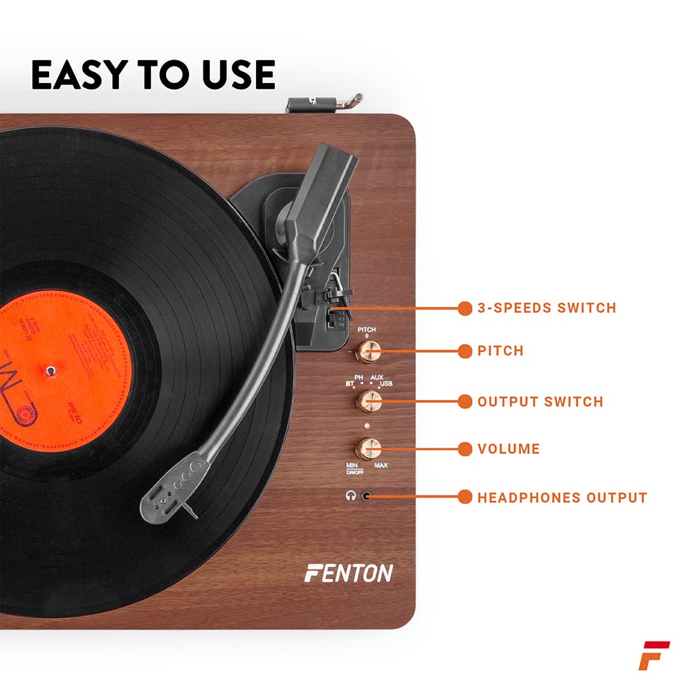 VONYX Fenton RP162D Walnut Bluetooth Record Player with SHF404B Active Bookshelf Speakers - Wireless Turntable System, Vinyl to MP3 Converter, 3-Speed Belt-Drive for Home Entertainment & Music Lovers