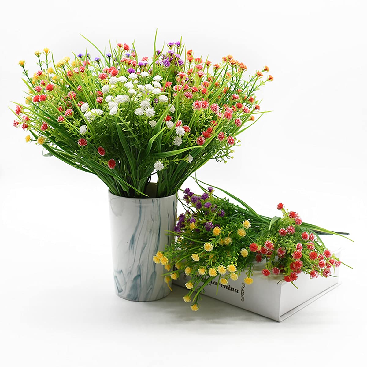 Queenbox 12.6 Inch Artificial Flowers Fake Plastic Plants - White Leaves Branches Bouquet for Wedding Centerpieces, Table Vase Decor, Home & Office Decorations | Perfect for Weddings, Parties, and Home Décor