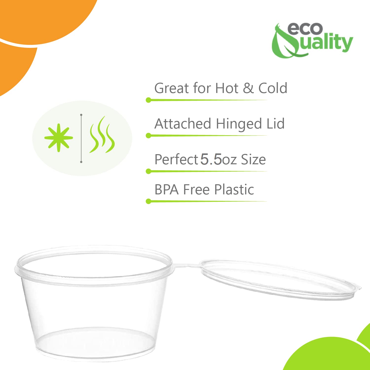 EcoQuality 5.5 Oz Leak Proof Portion Cups with Lids - BPA-Free Plastic Condiment Containers with Hinged Lids - Perfect for Sauces, Samples, Slime, Jello Shots & Food Storage (1000 Pack) - Ideal for Restaurants, Catering, Parties & Home Use