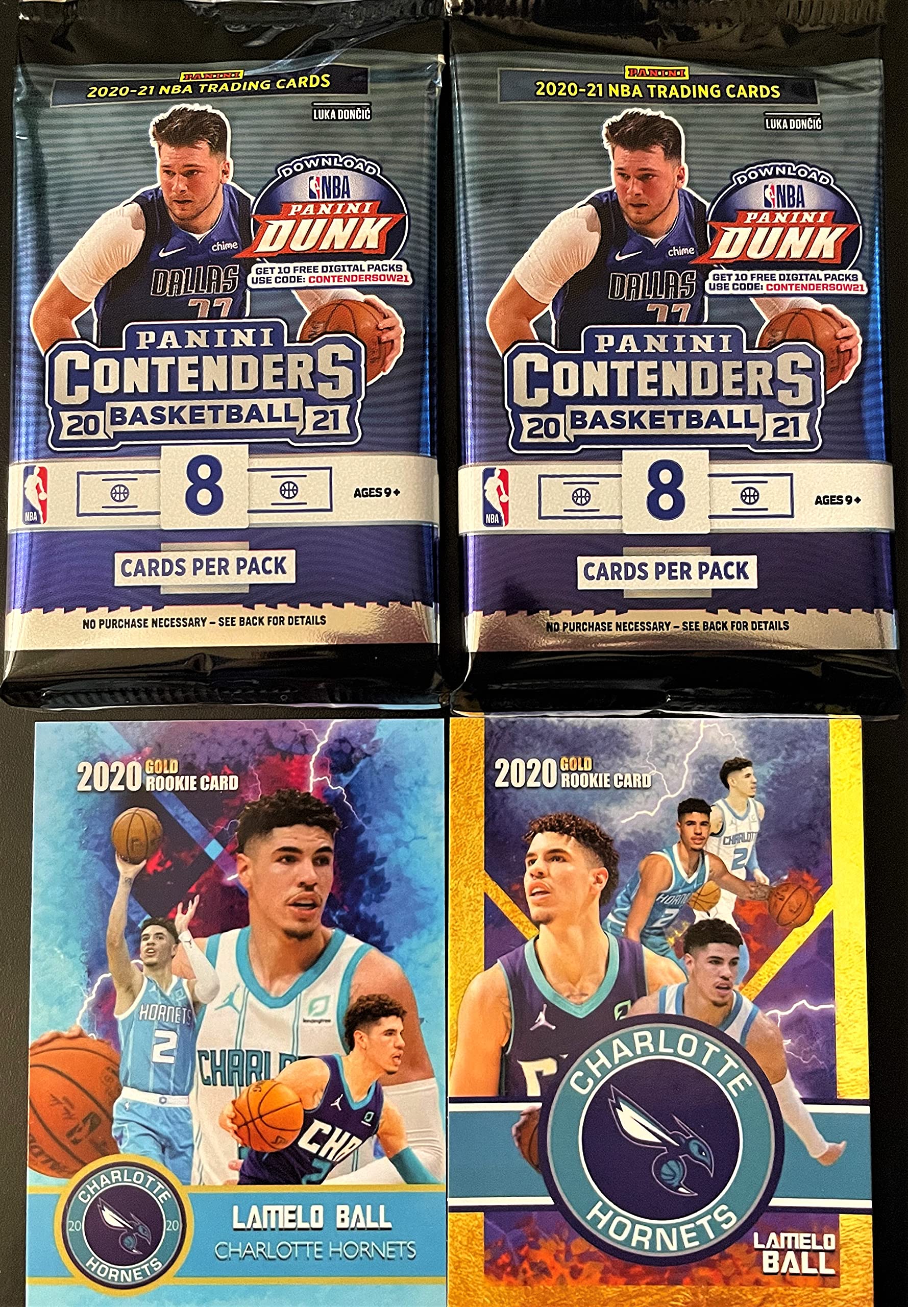 2020-2021 Panini Contenders NBA Basketball Trading Cards - 2 Factory Sealed Packs (8 Cards Each) - Chase LaMelo Ball Autograph Rookie Cards & Bonus Custom Cards - Perfect for Collectors, Investors & Fantasy Basketball Fans