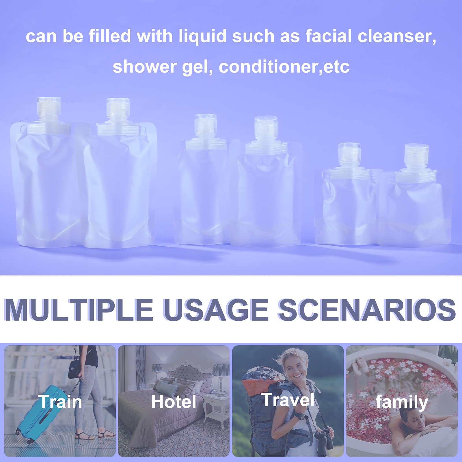Outus 18-Piece Refillable Travel Bottle Set - 30ml, 50ml, 100ml Leak-Proof Clear Plastic Pouches for Shampoo, Lotion & Makeup | TSA Approved Toiletry Bags for Air Travel, Gym & Vacation Essentials