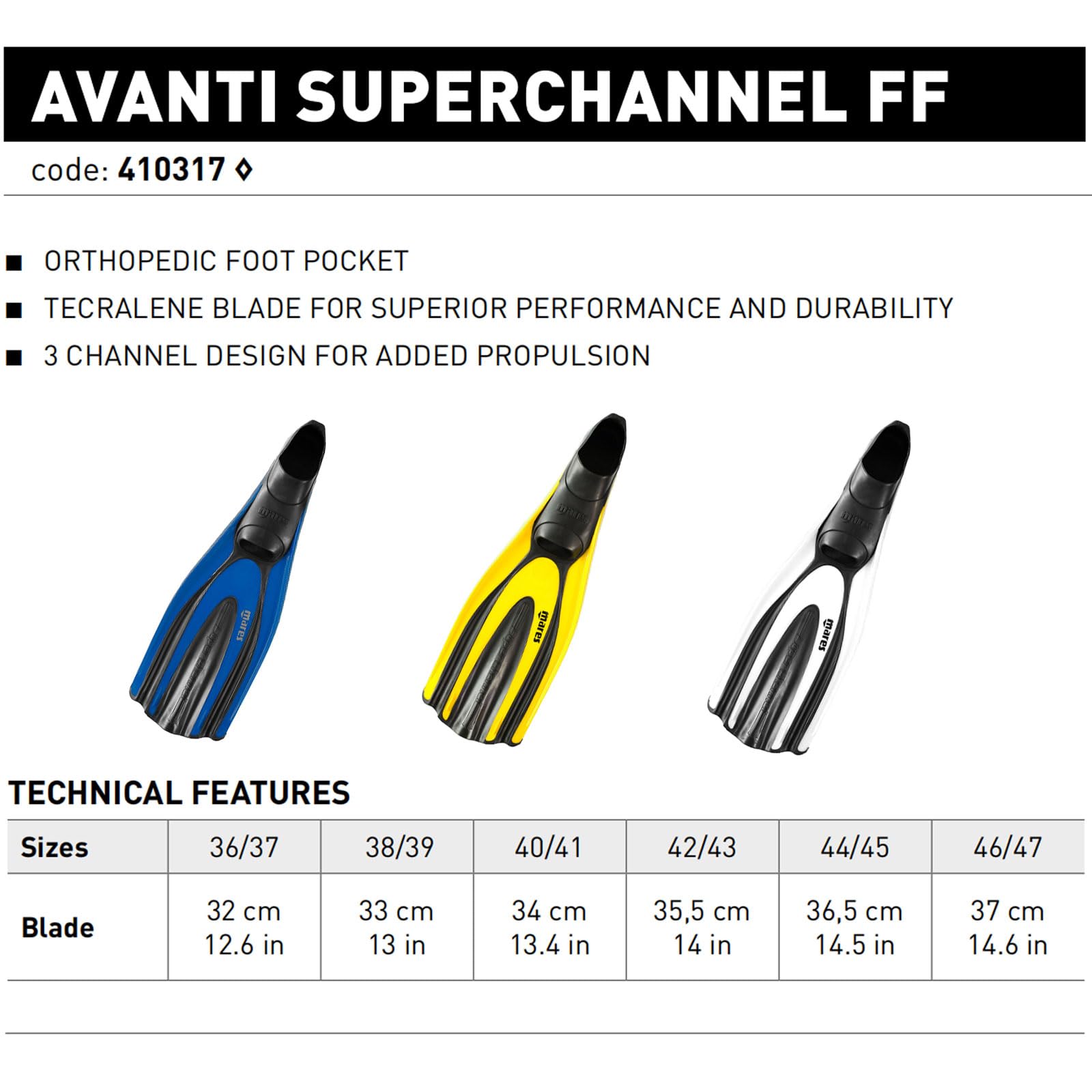 **Mares Avanti Superchannel FF Unisex Diving Fins – Compact, Durable Snorkeling & Scuba Flippers with Closed Orthopedic Foot Pocket – Perfect for Reef Exploration, Pool Training & Ocean Adventures**
