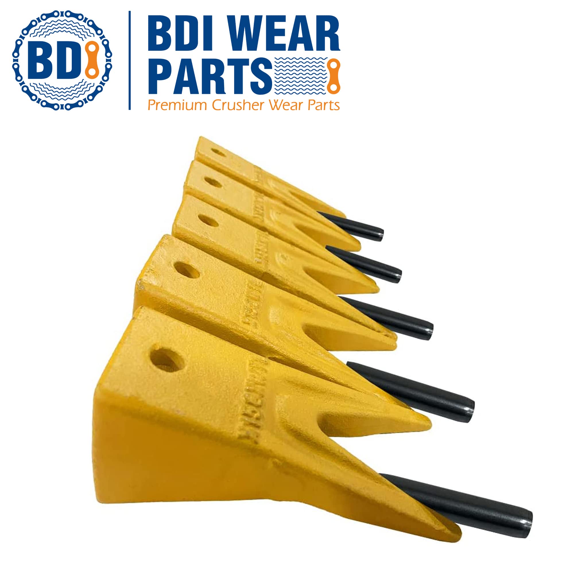 BDI Wear Parts X156WT Twin Tiger Hensley Style Bucket Teeth - 5 Pack with Flex Pins & Weld On Adapter | Heavy Duty Excavator Bucket Teeth for Construction, Mining & Digging Equipment