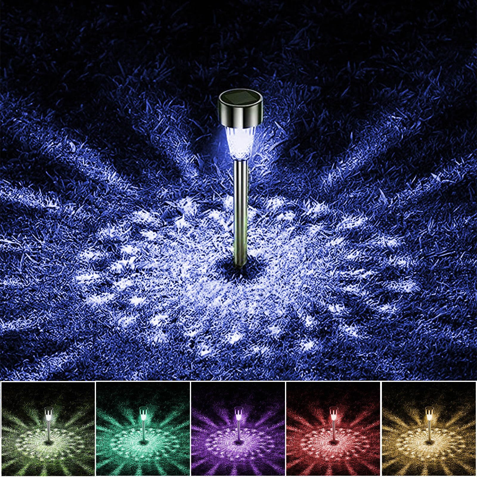 10 Pack Solar Lights Outdoor - Waterproof IP65 LED Garden Lights with Auto On/Off, White & Warm & Color Changing for Patio, Yard, Pathway - Perfect for Landscape Decoration & Nighttime Safety
