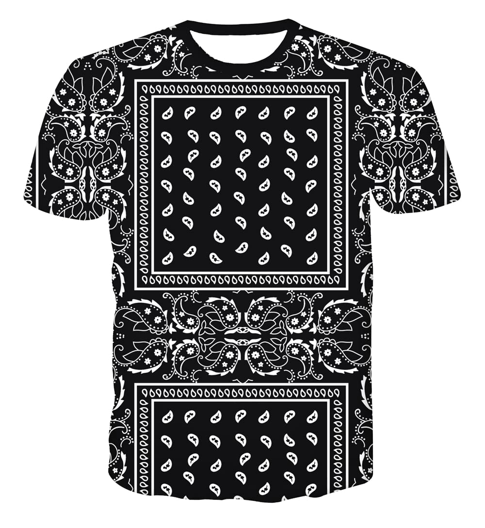 **Men's Red Bandana Print Short Sleeve T-Shirt - Black, Blue, Green Hip Hop Style - 3D Graphic Tees for Casual Wear, Street Fashion & Music Festivals**