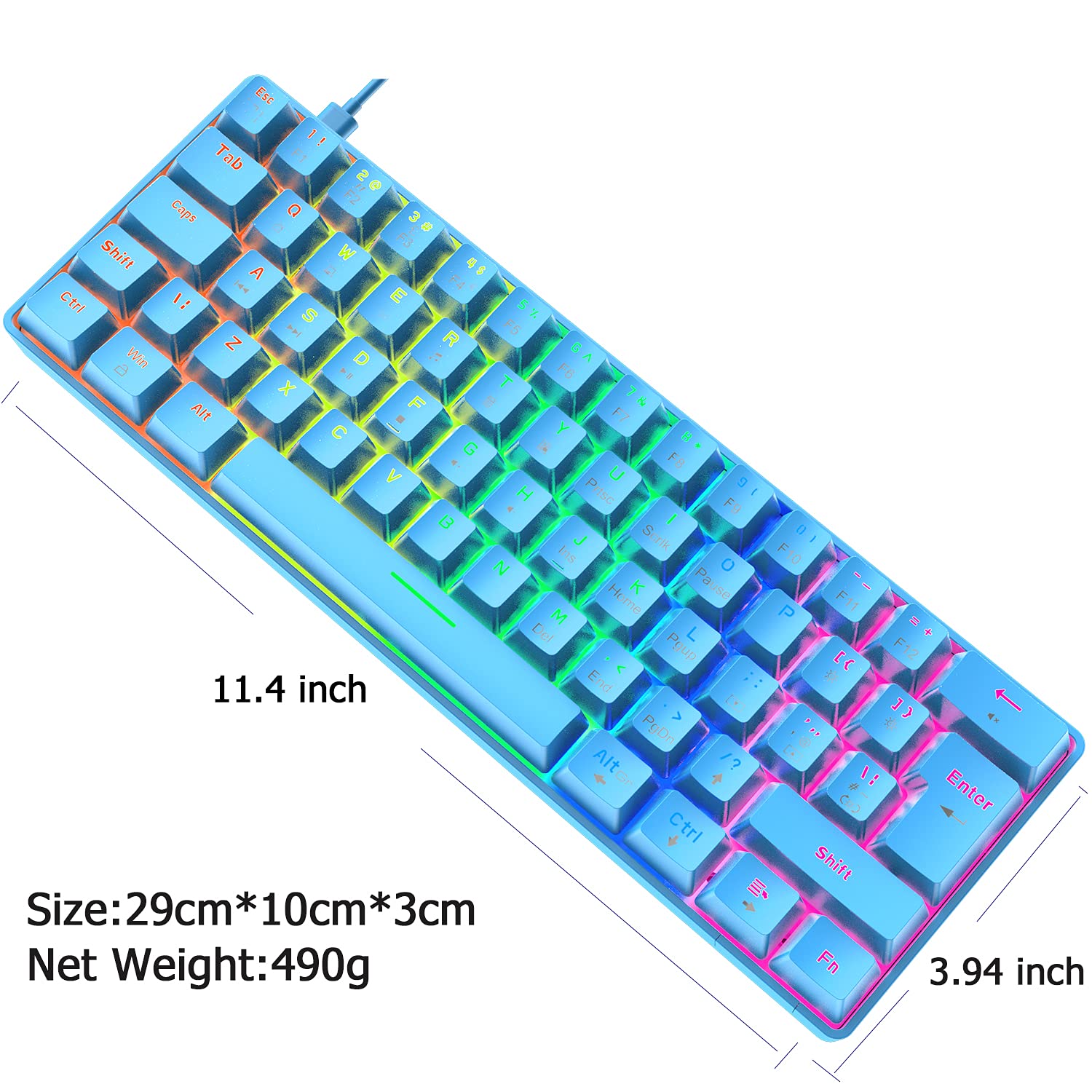 T60 UK Layout 60% Wired Mechanical Gaming Keyboard - Blue Switch, 62 Keys, RGB Backlit, Anti-Ghosting | Compact & Portable for PC, Laptop | Perfect for Gamers, Programmers & Office Typists (Blue/Red Switch Options)