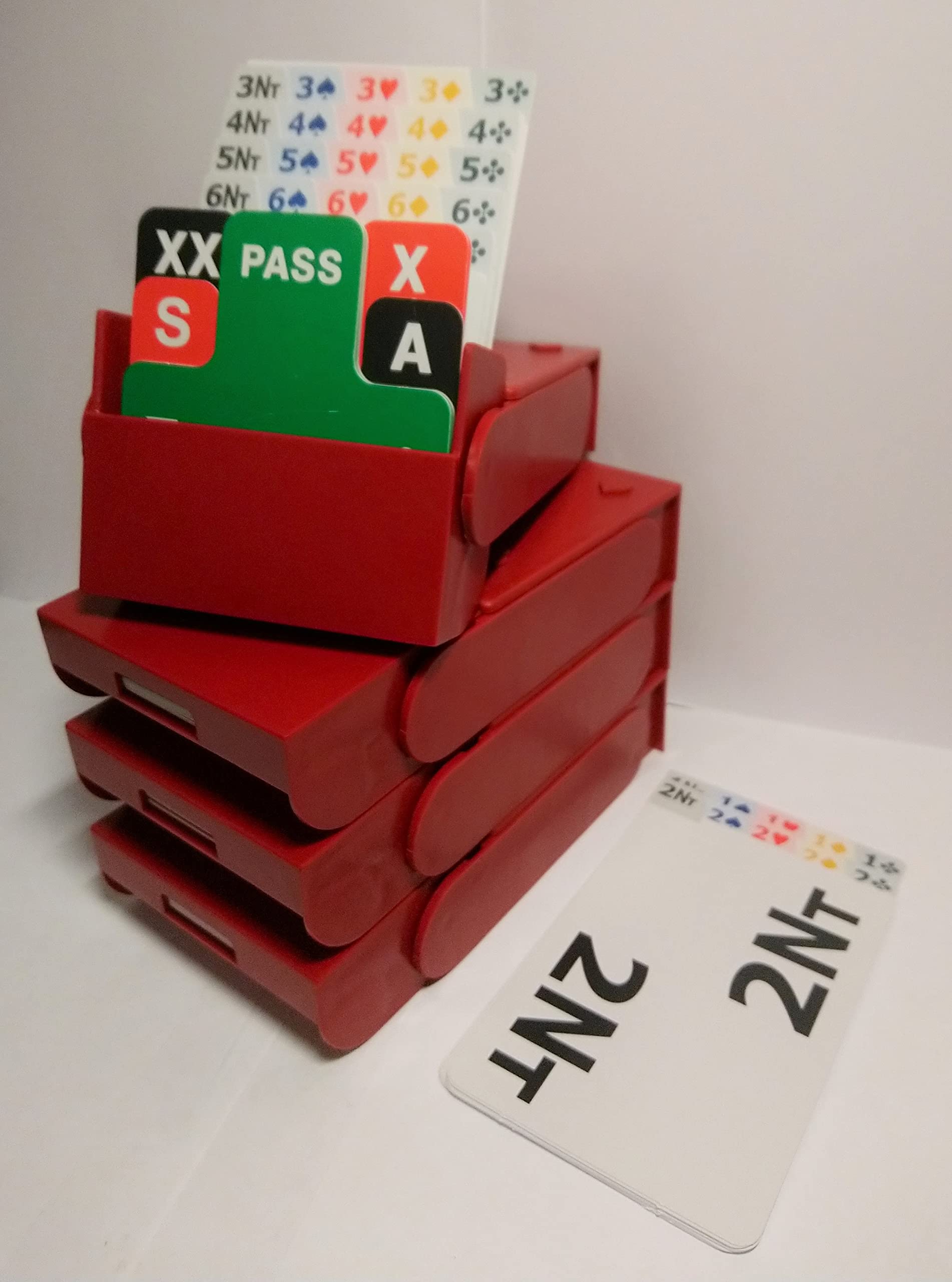 Danish Bridge Supply - 4-Piece Plastic Bridge Bidding Box Set with 100% Plastic Bidding Cards (Red) - Perfect for Tournament Play & Home Bridge Games