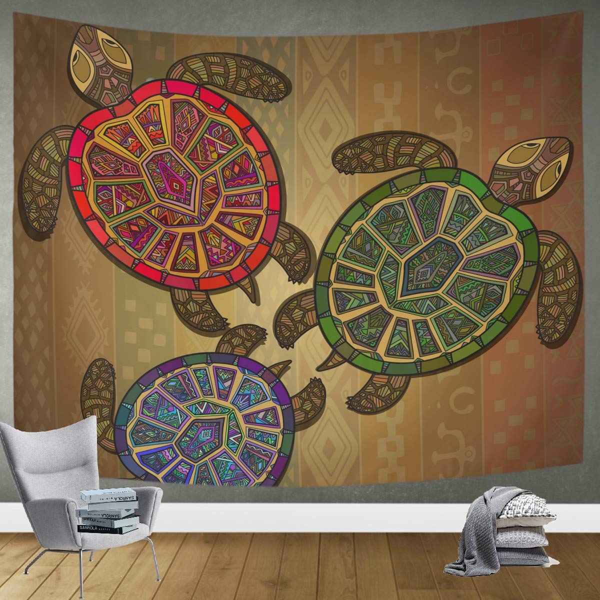 DOMIKING Three Turtles Wall Tapestry - 60x51in Bohemian Beach Themed Room Decor for Bedroom, Living Room, Dorm | Perfect for Coastal Home Decor & Boho Chic Interior Design