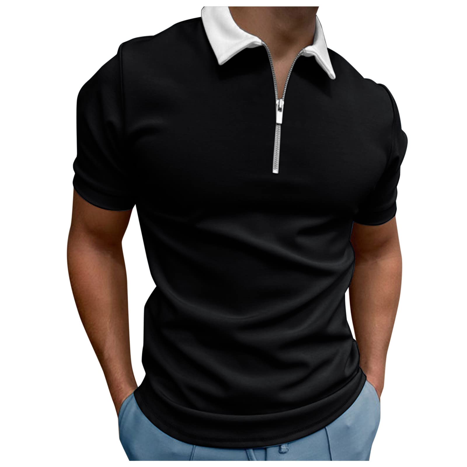Men's Slim Fit Polo Shirts - Short Sleeve Business Casual Shirts with Zipper Collar for Golf, Office & Outdoor Activities | Big & Tall Sizes Available