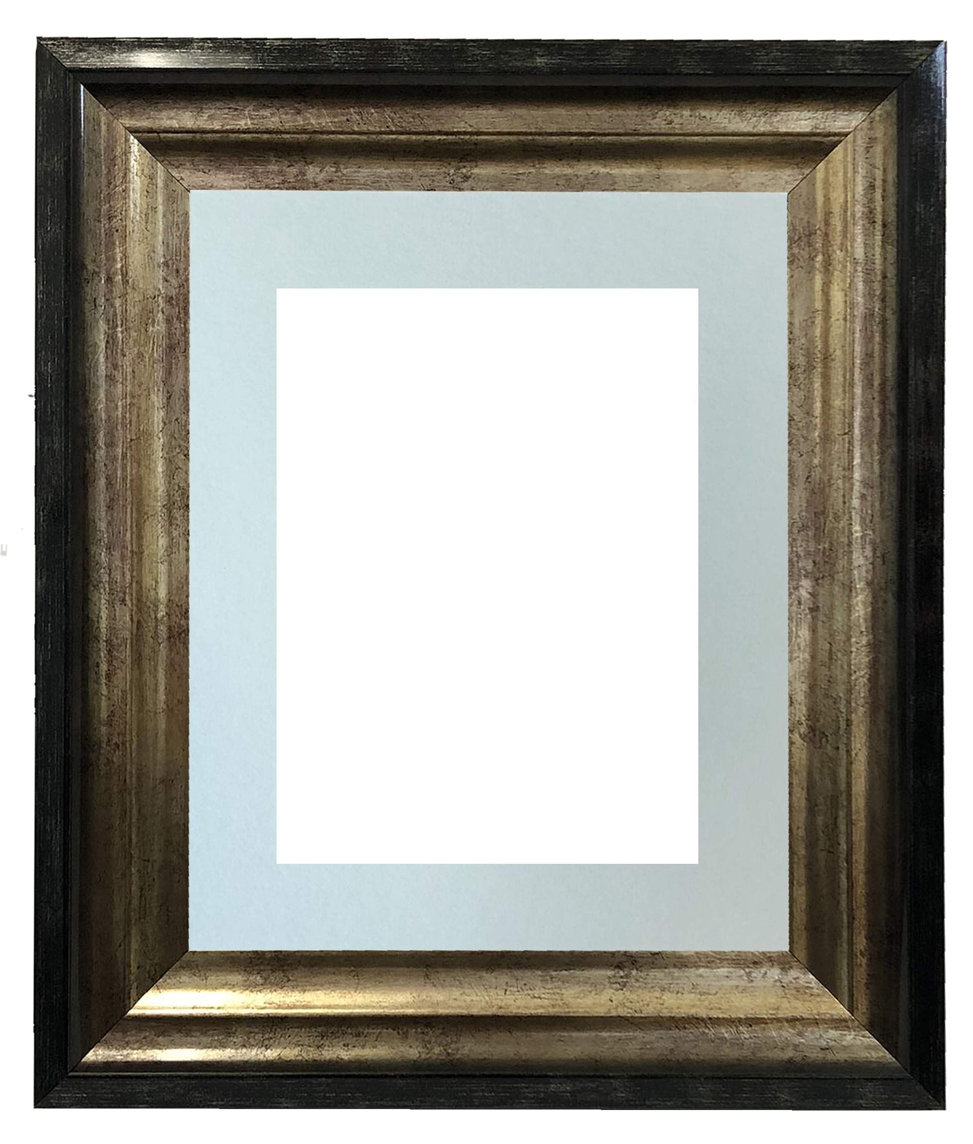 Firenza Antique Distressed Black and Gold Picture Frame 30x20 Inches - A2 Size Photo Frame with Plastic Glass & Blue Mount - Perfect for Wall Decor, Living Room, Bedroom, and Office Display