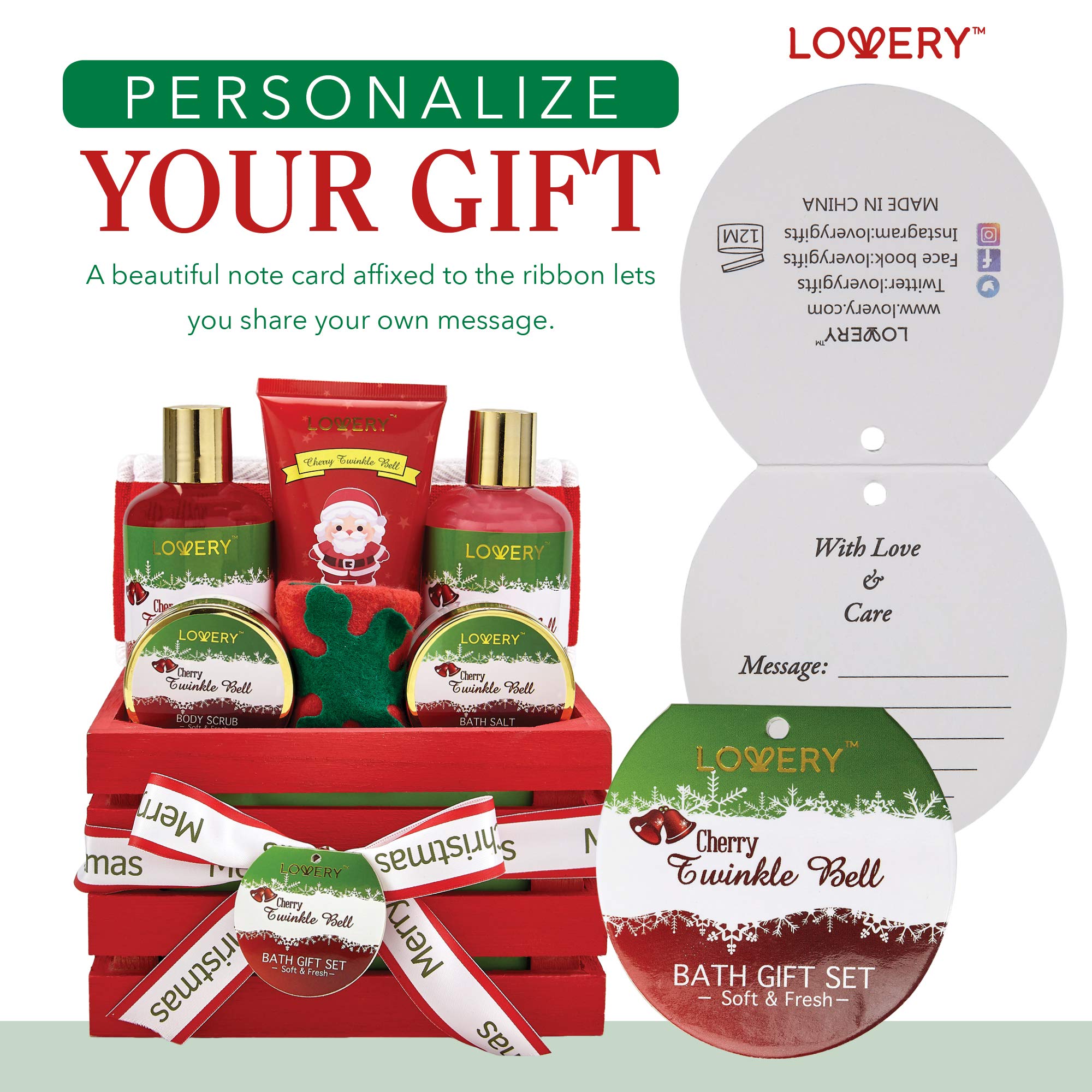Luxury Cherry Twinkle Bell Christmas Spa Gift Set for Women & Men - Fragrant Body Lotion, Bath Salts, Loofah Scrubber | Perfect Holiday Stocking Stuffer & Relaxing Home Spa Experience