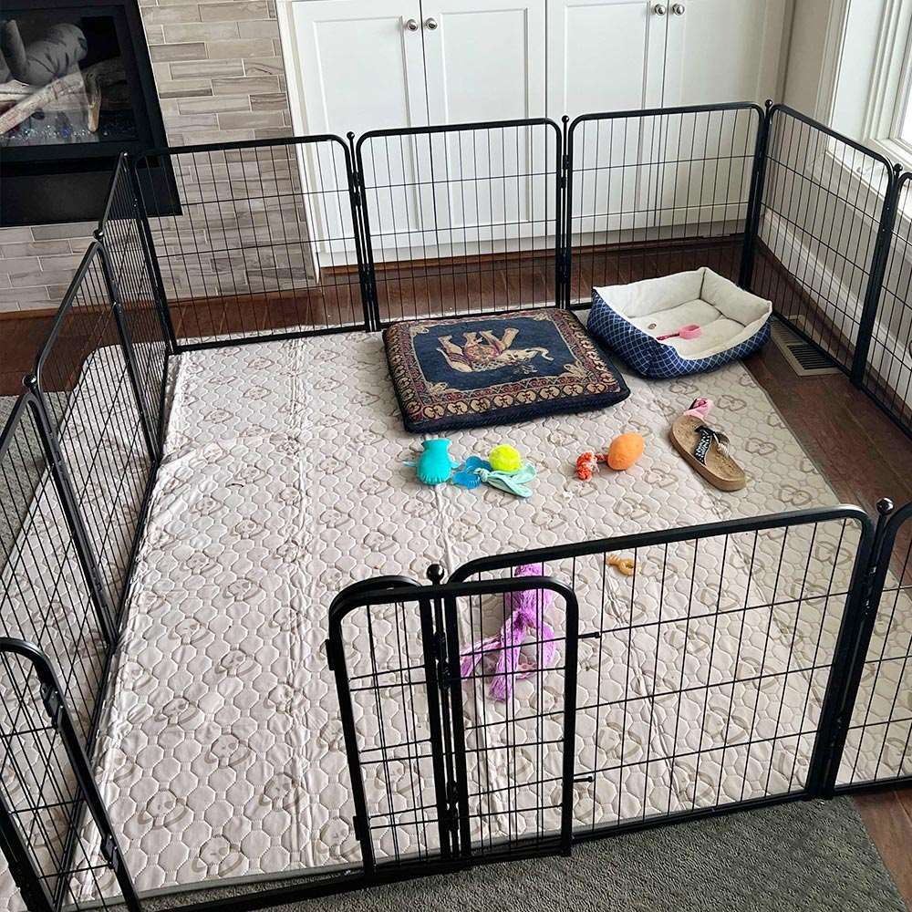 Black Homeplus Dog Playpen & Fence Bundle with Wall Anchor & Pee Pads (3-Piece Set) - Perfect for Indoor Puppy Training, Small Dog Play Area, and Pet Safety