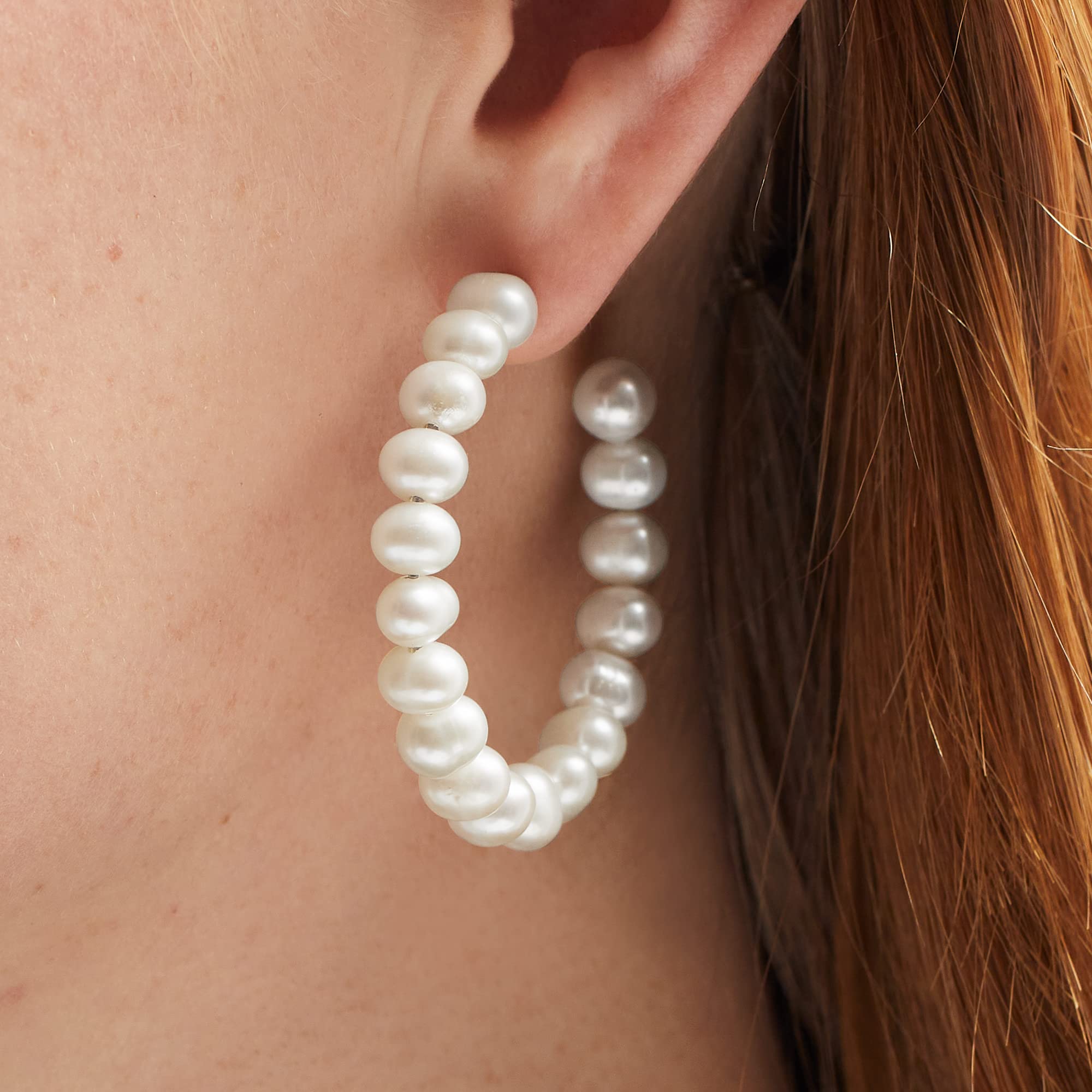 Ross-Simons 6-7mm Cultured Pearl Sterling Silver Hoop Earrings for Women - Elegant Jewelry Gift for Brides, Weddings & Special Occasions