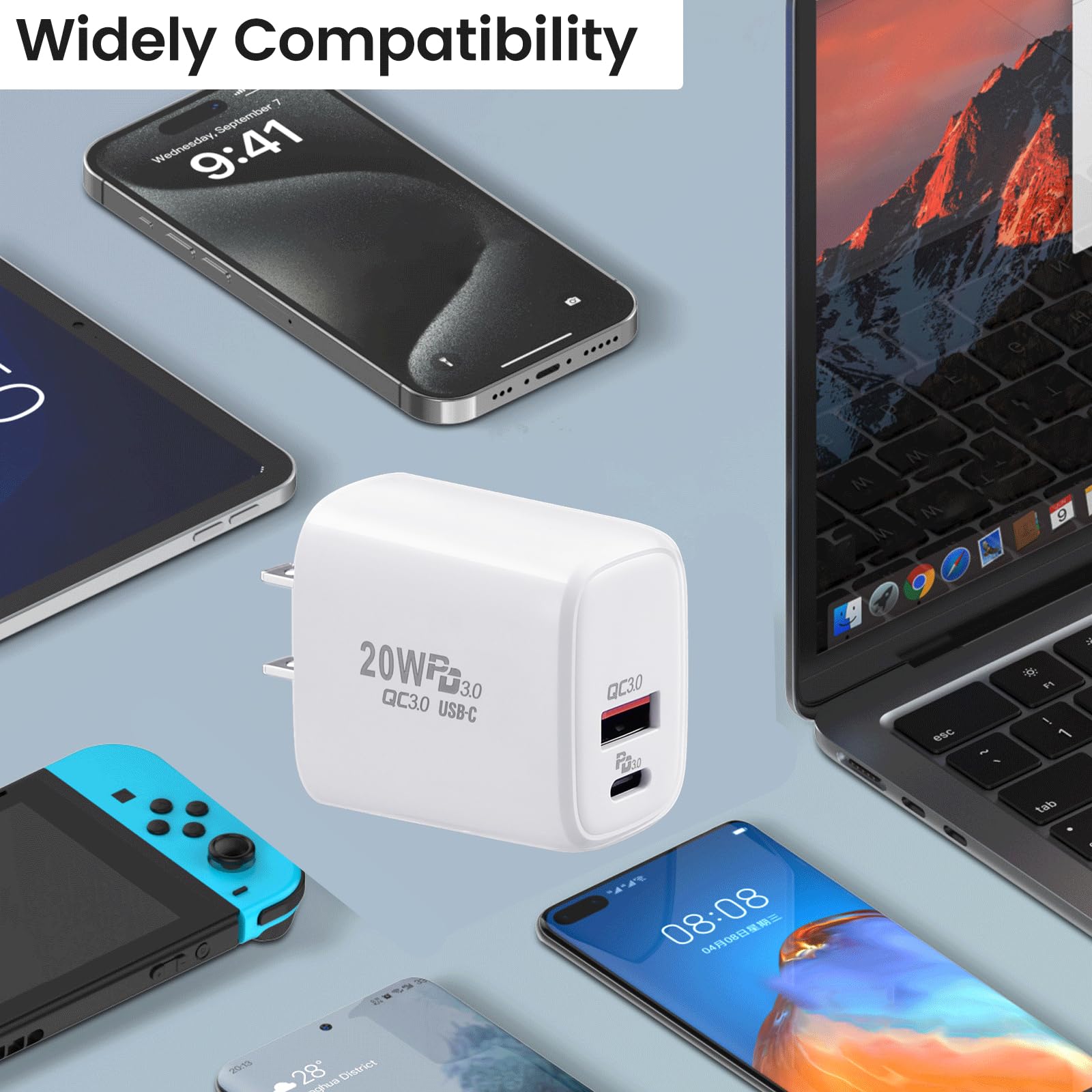 20W USB C Fast Charger with C to C Cable - PD Compatible for Beats Solo 4, Studio Buds+, Studio Pro, Beats Flex, Fit Pro & Pill+ (3.3ft) - Dual Port Wall Charger for Home, Office & Travel