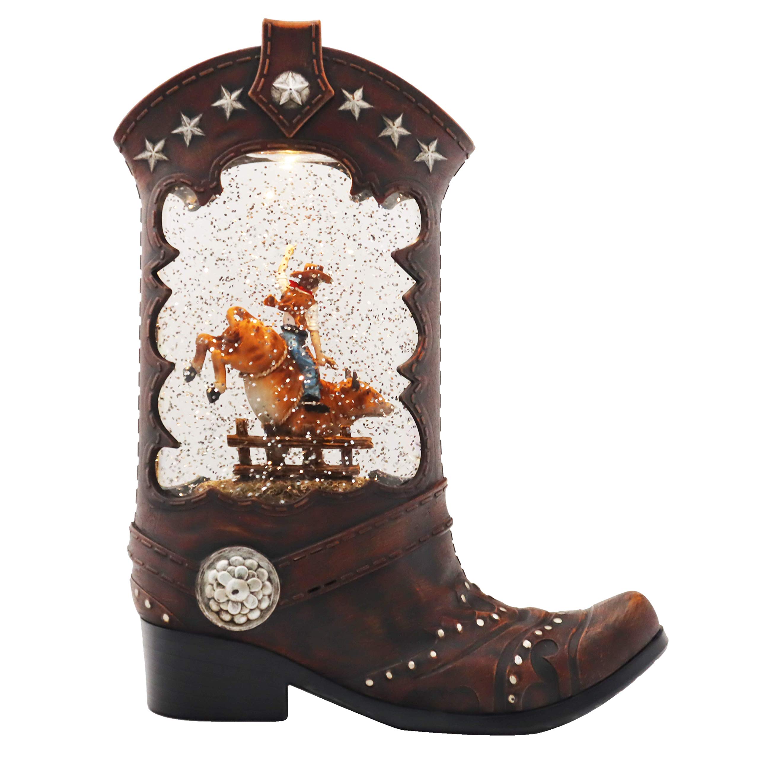 Victory Creative Cowboy in Boot Snow Globe Spinner - 10.25 Inch Battery Operated with Swirling Glitter, Timer & USB - Perfect for Western Home Decor, Christmas Gifts, and Office Desk Accessories