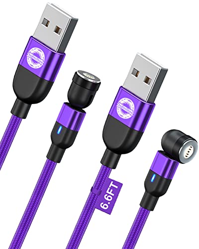EndlesShine Magnetic Charging Cable 2-Pack - 540° Rotating 3A Fast Charging & Data Sync, Nylon-Braided (6.6ft Purple) for iPhone Android Samsung - Perfect for Home Office Car Travel Charging
