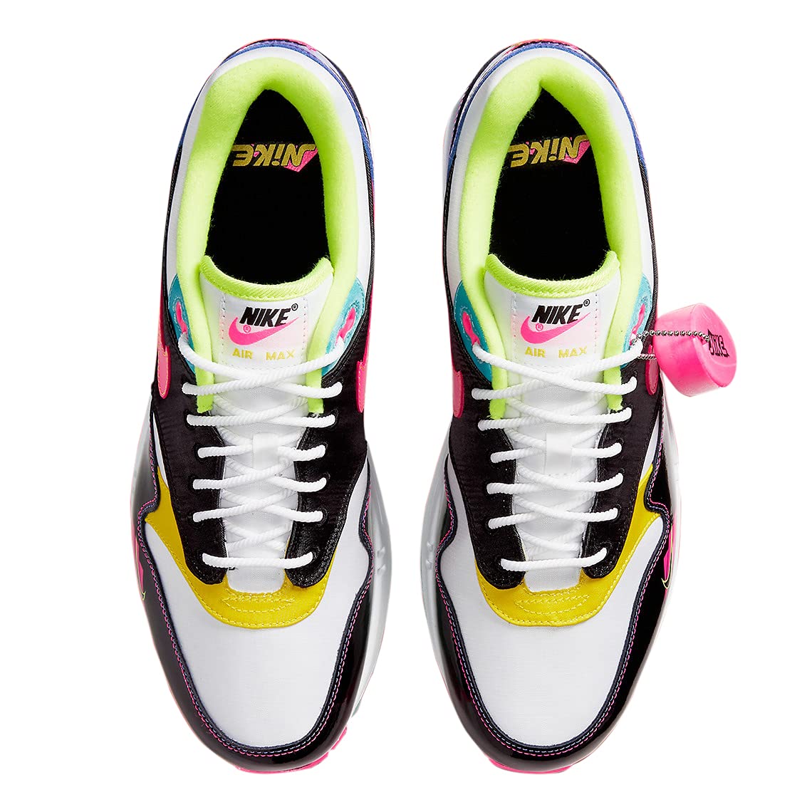 Nike Men's Air Max 1 Running Shoes - Hyper Pink, Black/Hyper Pink/Opti Yellow - Size 10 | Lightweight Cushioned Sneakers for Jogging, Gym & Casual Wear