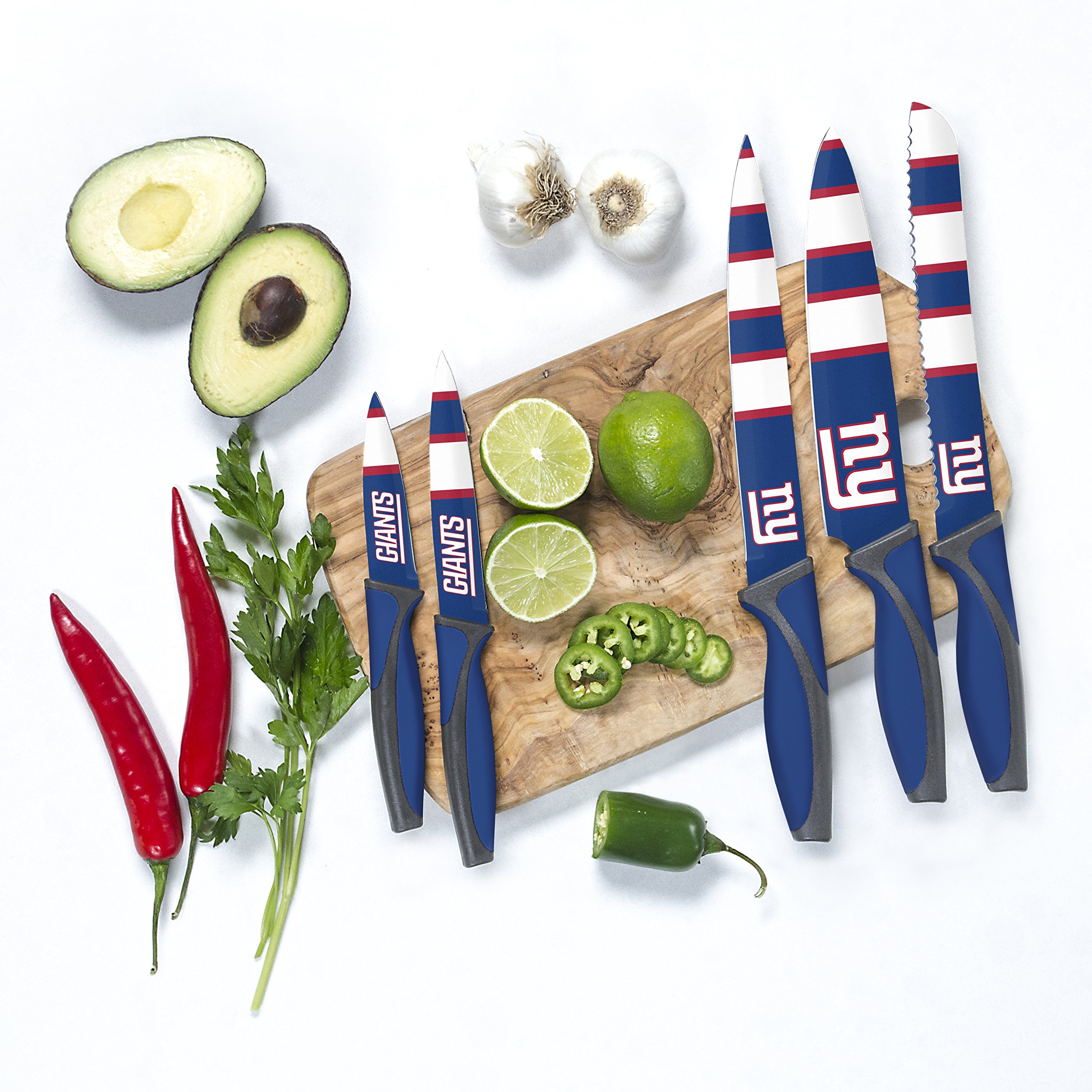 NFL New York Giants Themed Kitchen Knife Set - Stainless Steel Blades with Non-Slip Handles - Perfect for Game Day Cooking, Tailgating & Giants Fan Gifts