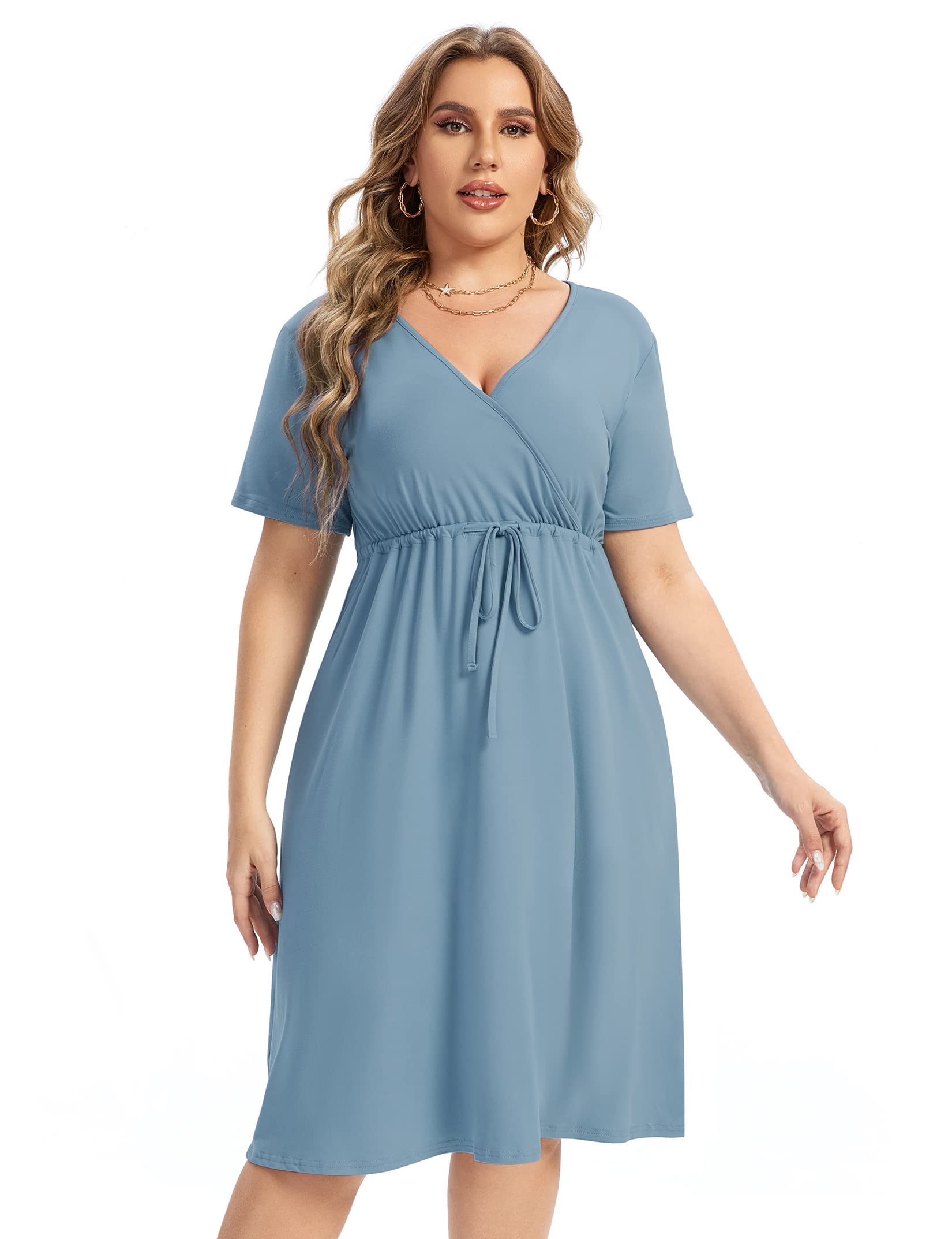 KOJOOIN Women's Plus Size Casual Floral Print Dress - Short Sleeve V-Neck A-Line Ruffle Summer Dress for Women | Perfect for Beach, Party & Everyday Wear