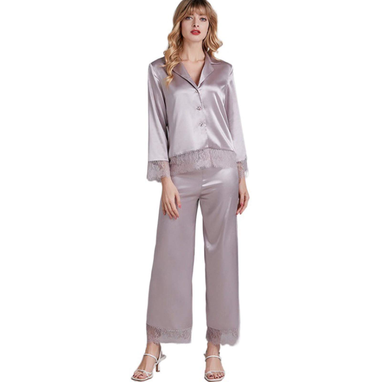 Luxury Satin Pajama Set for Women - Soft Long Sleeve Sleepwear & Lounge Outfit - Elegant Silk Nightwear Two-Piece Set - Perfect for Relaxing at Home, Spa Days & Gift Giving
