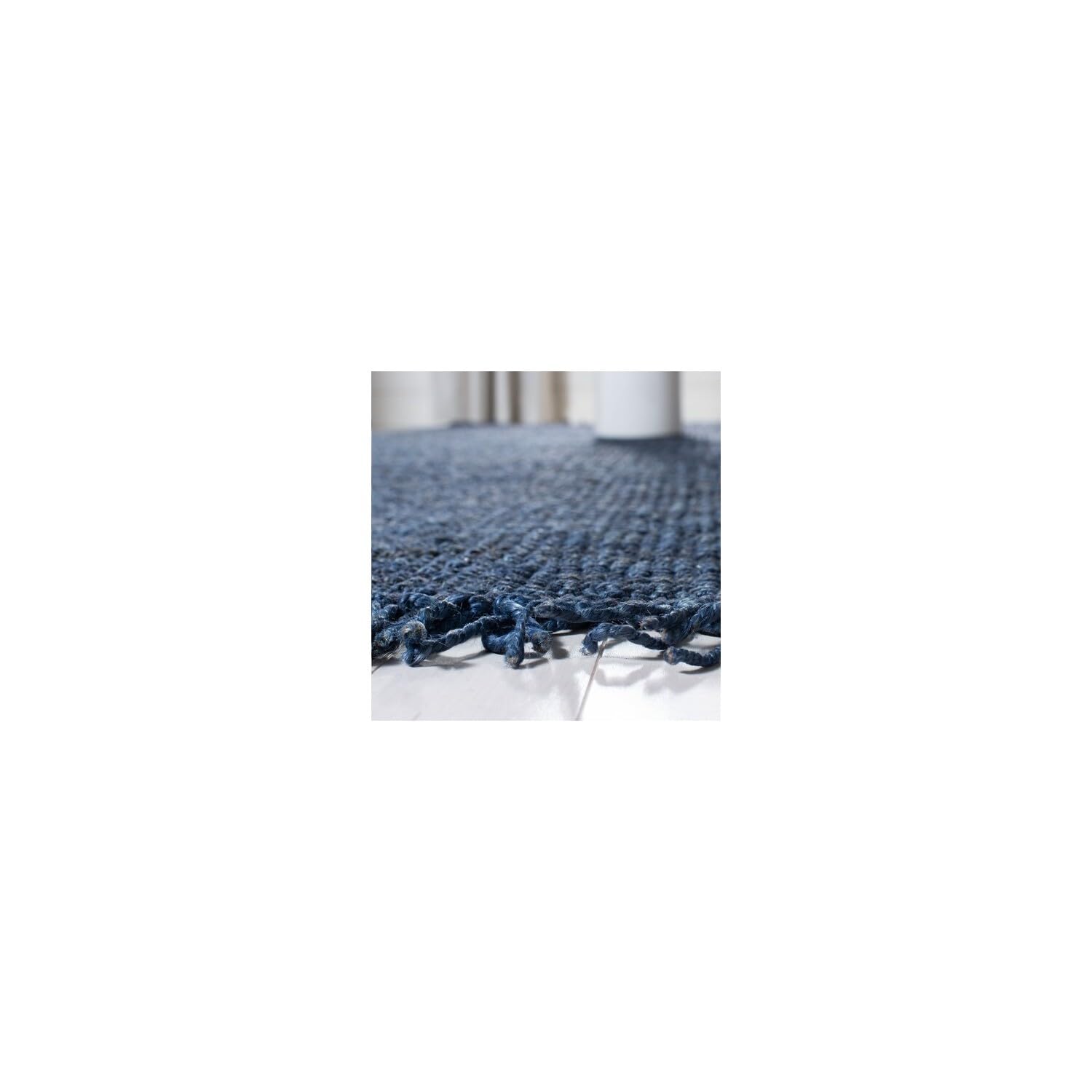 SAFAVIEH Handmade Boho Jute Area Rug 6' x 6' Square - Natural Fiber Woven with Fringe, Navy Blue, NF368N - Perfect for High Traffic Living Rooms, Bedrooms & Bohemian Home Decor