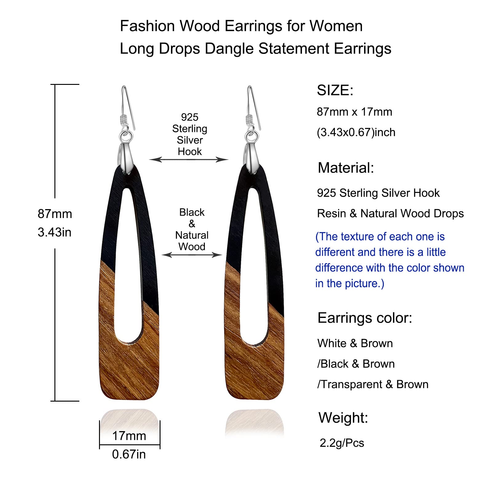 Handmade Wooden Dangle Earrings for Women - Lightweight Brown & Black Geometric Drop Earrings with Resin Accents | Boho Chic Statement Jewelry for Casual Wear, Office & Special Occasions