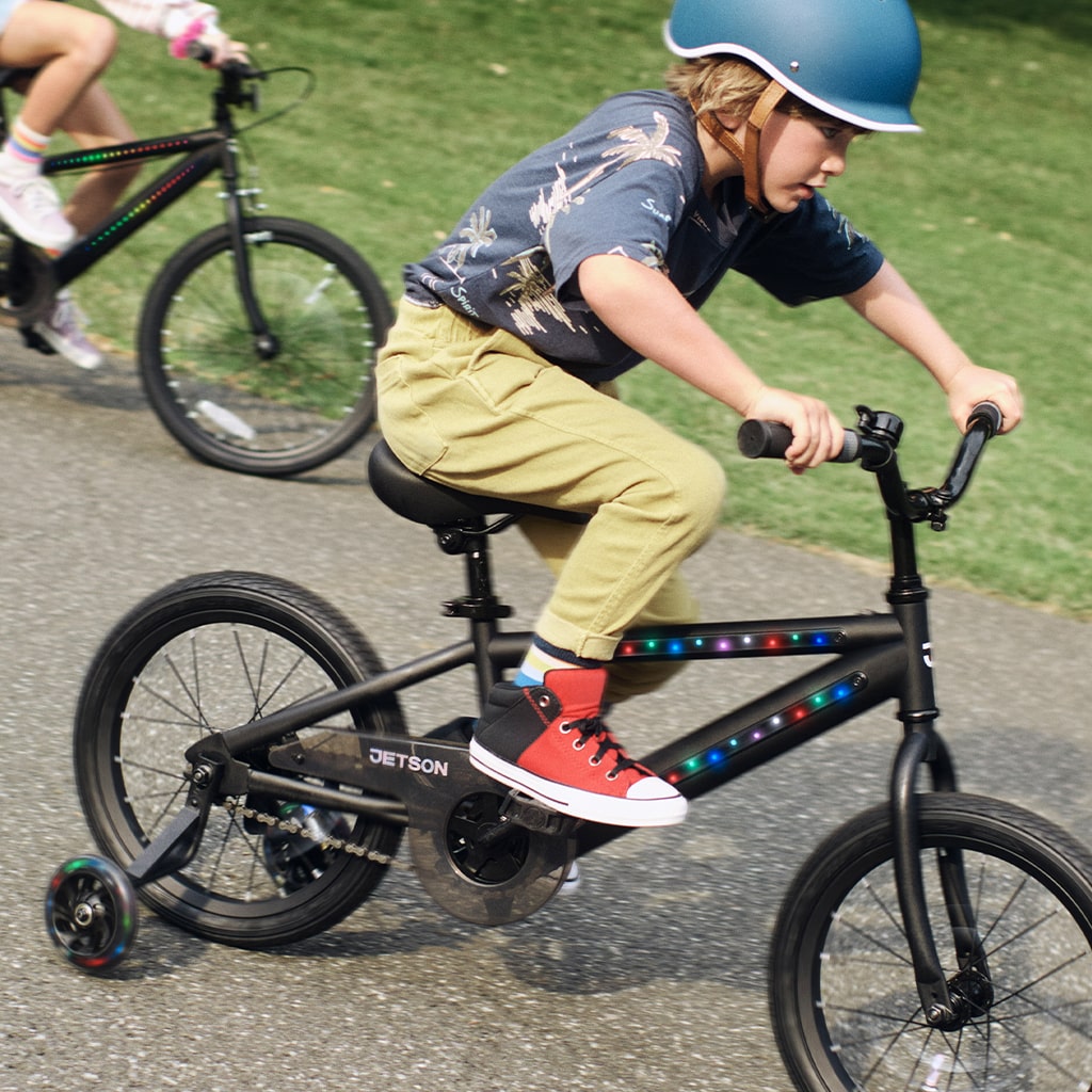 JLR M Light Up Kids Bike - LED Wheel Glow Bicycle for Boys & Girls Ages 3-8 - Safe Training Bike with Adjustable Seat & Training Wheels - Perfect for Birthday Gifts & Outdoor Riding Fun