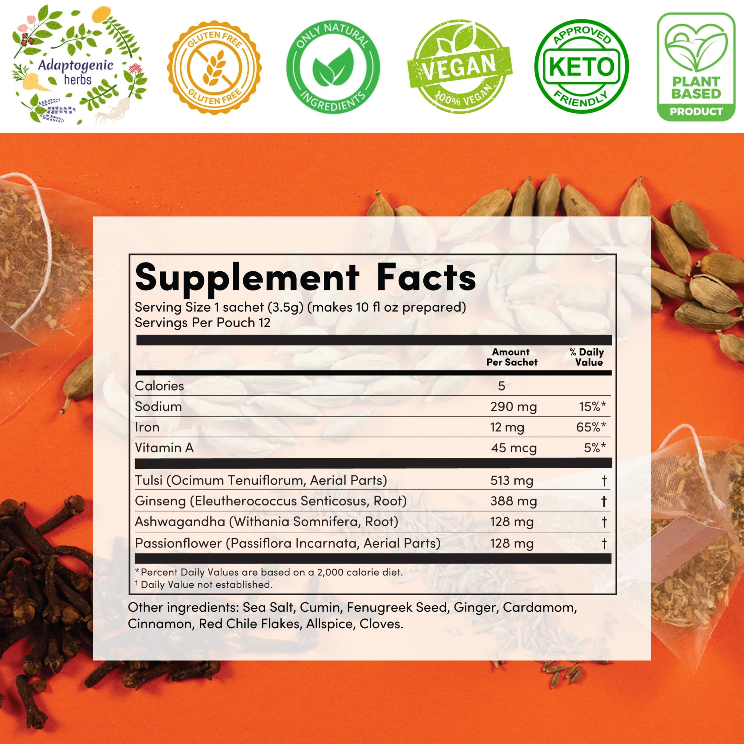 Vigrs Adaptogenic Herbal Sipping Broth Sachets - Berbere Spiced Indian Flavor, Vegan, Keto, Gluten Free, 12 Pack | Perfect for Intermittent Fasting, Wellness Rituals & Savory Tea Time
