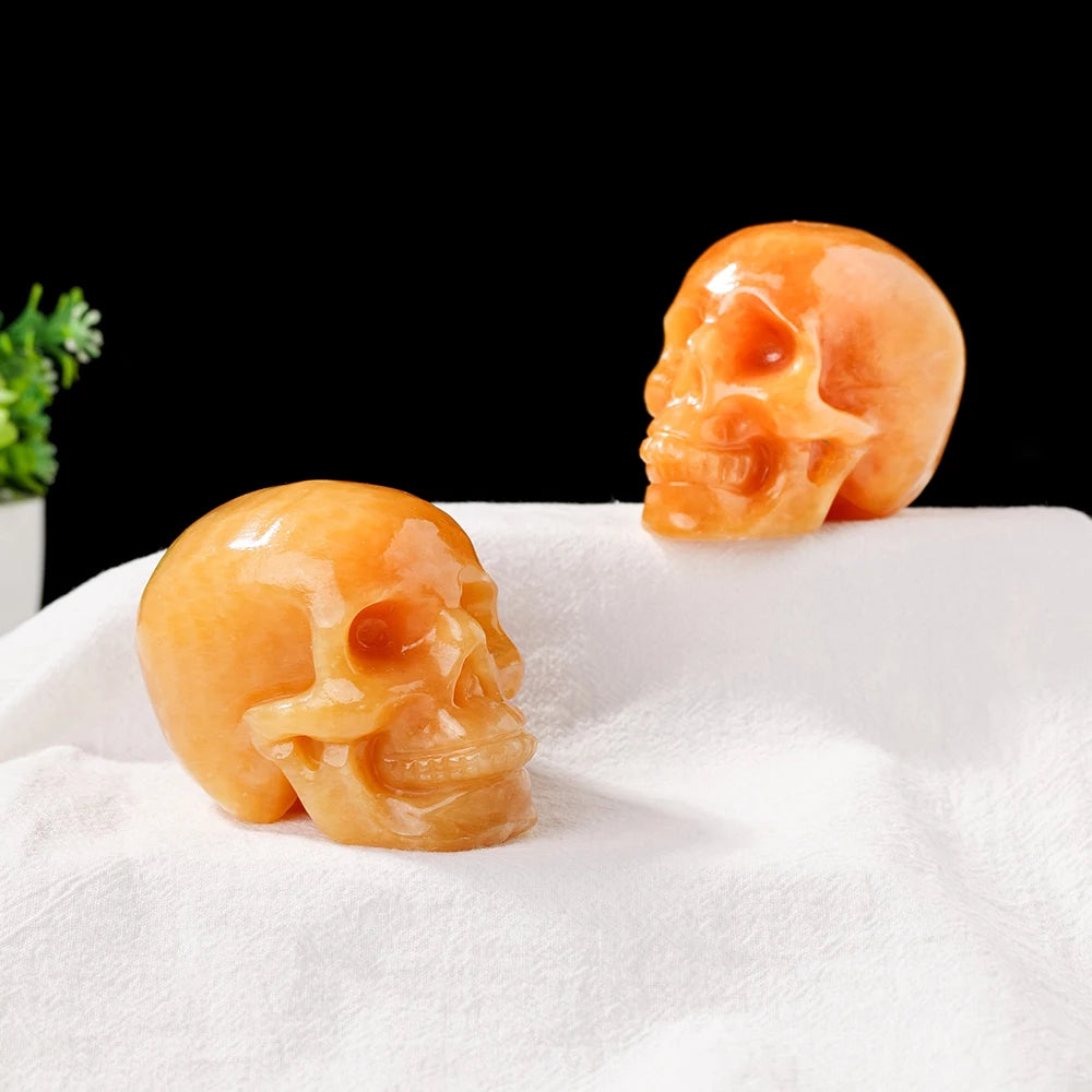 Natural Yellow Calcite Crystal Skull Statue - 3 Inch Hand Carved Healing Gemstone Decor for Meditation, Reiki, and Home Collection | Unique DIY Figurine & Spiritual Gift