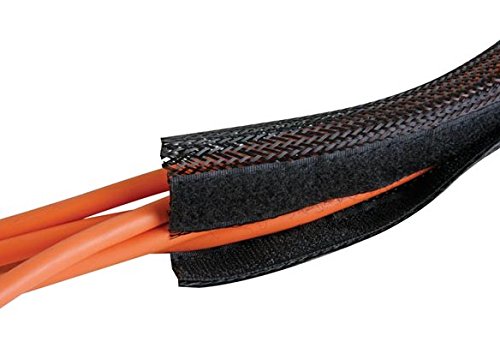 AVB Cable ES-PET-125-BK PET Braided Wrap Sleeving with Hook & Loop Fastener - Black Cable Management Sleeve for Computer Wires, Home Office, and DIY Electronics Organization