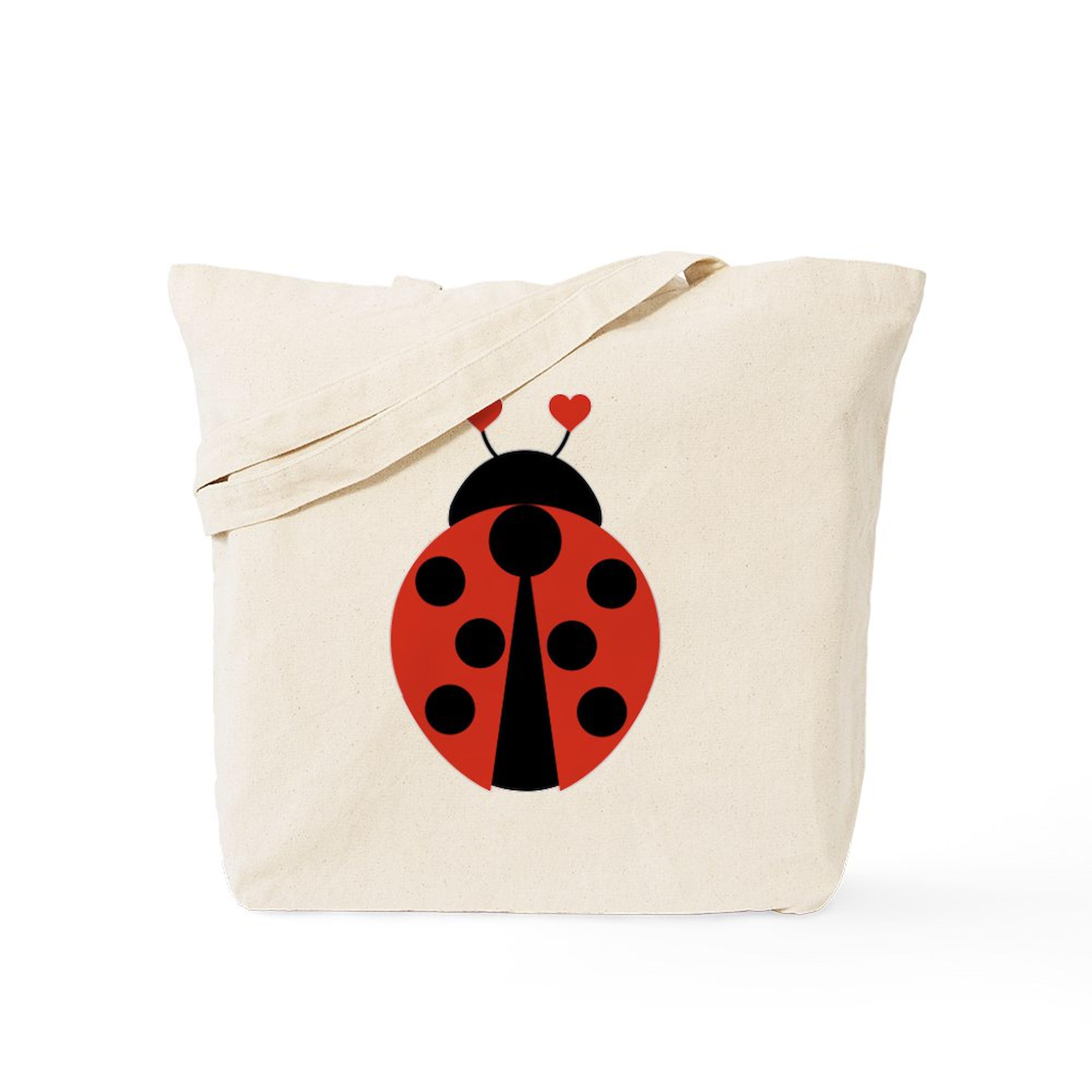 Lady Bug Tote Bag - Natural Canvas Reusable Shopping Bag for Women | Eco-Friendly Grocery Tote for Farmers Market, Beach & Daily Use