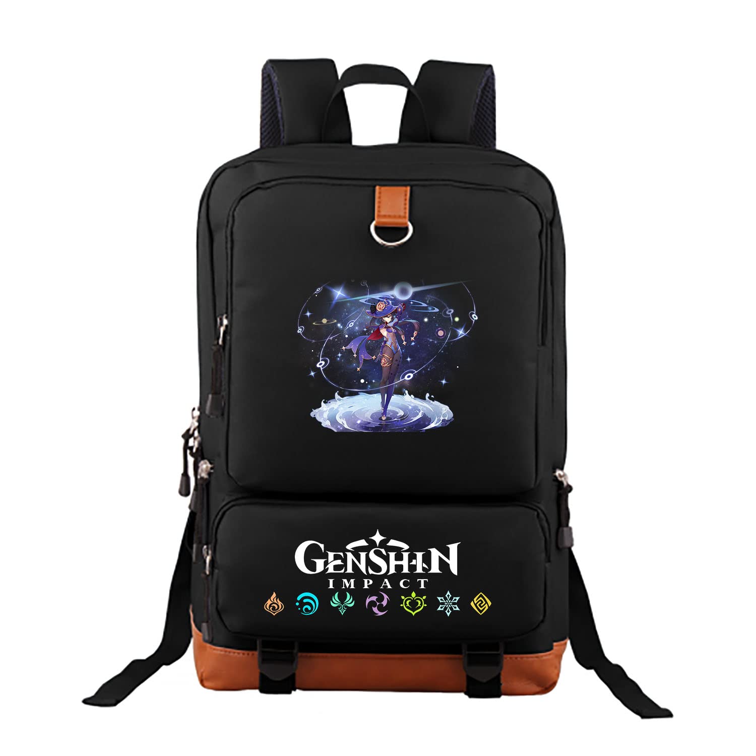 Genshin Impact Backpack - Anime Game Character Print Travel Backpack for Outdoor Sports, School & Cosplay | Lightweight Durable Unisex Bag for Men, Women, Boys & Girls (Mona Design) | Perfect for Gaming Conventions, Travel & Daily Use