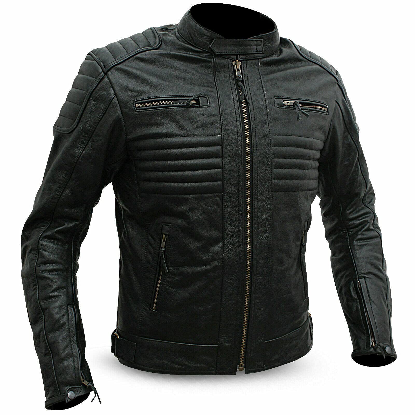 Men's Genuine Cowhide Leather Motorcycle Jacket - Black | Premium Biker Jacket for Riding & Casual Wear | Durable Protection for Motorcycle Enthusiasts