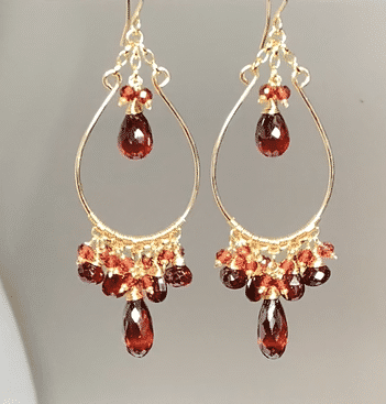 Red Garnet Gold Statement Chandelier Hoop Earrings for Women - Elegant Dangle Earrings for Party, Wedding & Evening Events