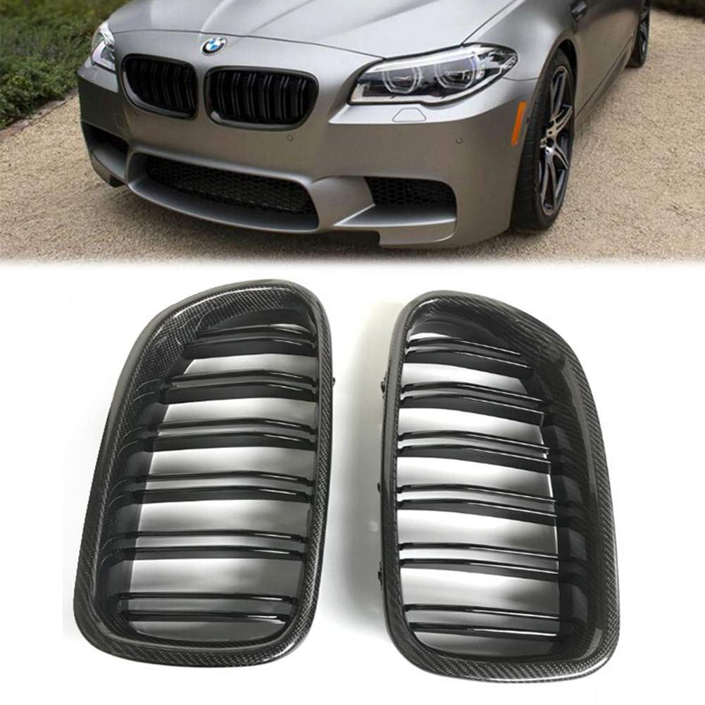 BMW 5-Series F10 Sedan 2010-2016 Kidney Front Grill Replacement - Double Strip Grille with Carbon Fiber Look - Perfect for Car Upgrades & Customization