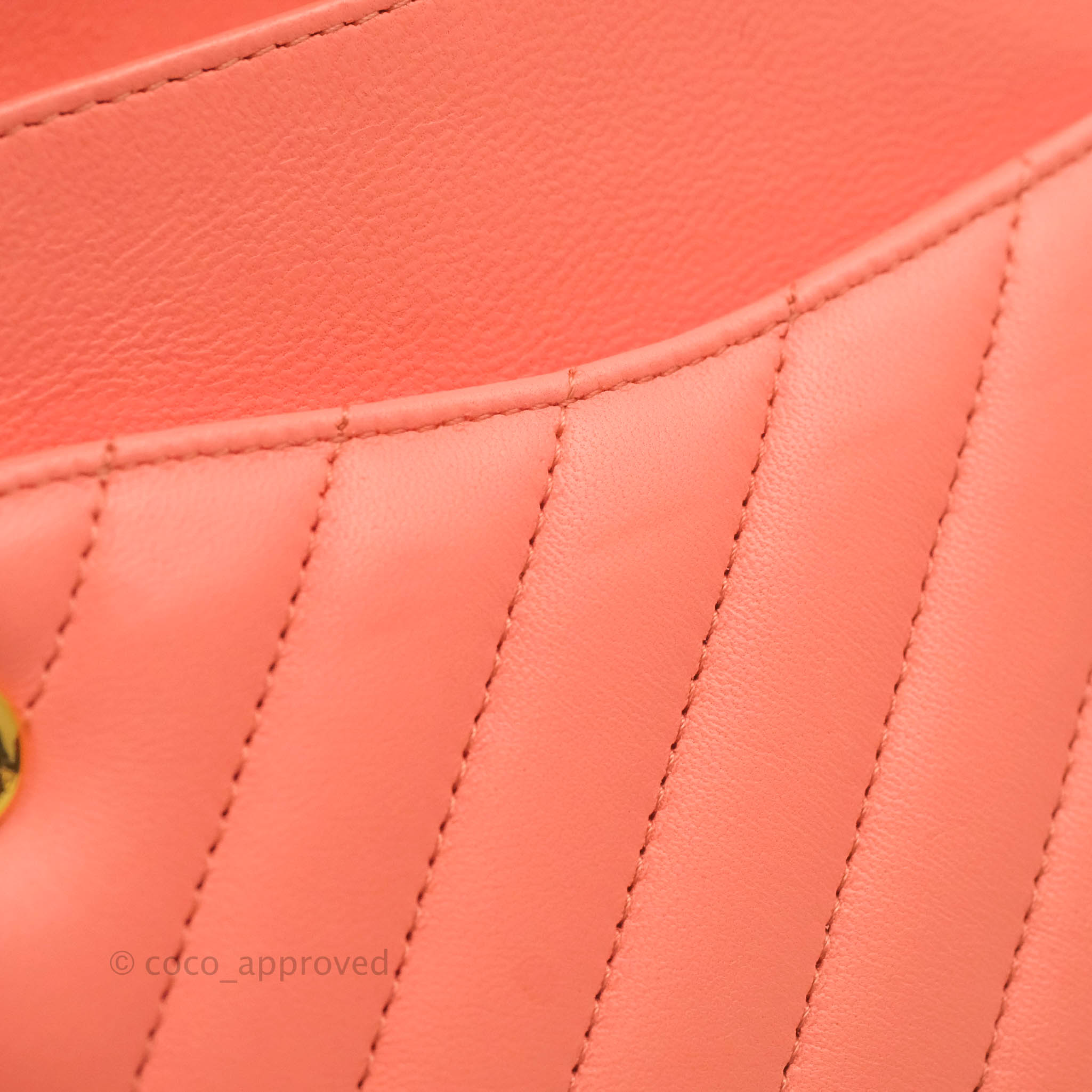 Chanel Classic M/L Medium Chevron Double Flap Bag in Coral Pink Lambskin with Aged Gold Hardware - Luxury Shoulder Bag for Women, Perfect for Parties, Weddings & Special Occasions
