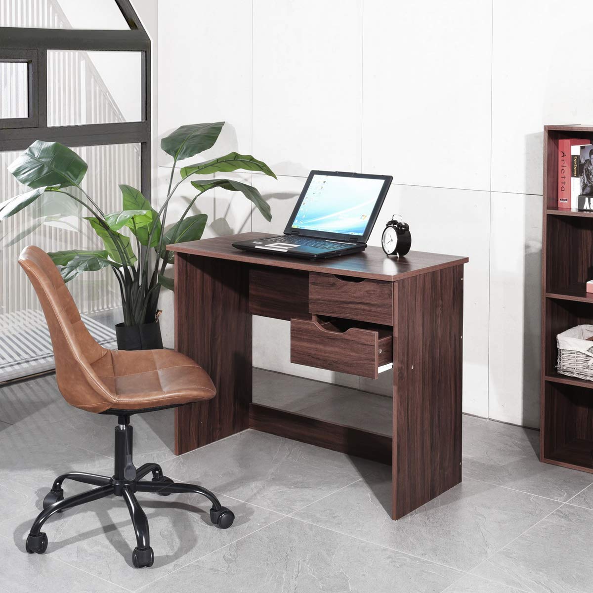 HuaZo Home Office Desk with 2 Drawers - Classic Computer Desk for Writing & Study - Sturdy Workstation for Small Spaces, Remote Work & Online Learning