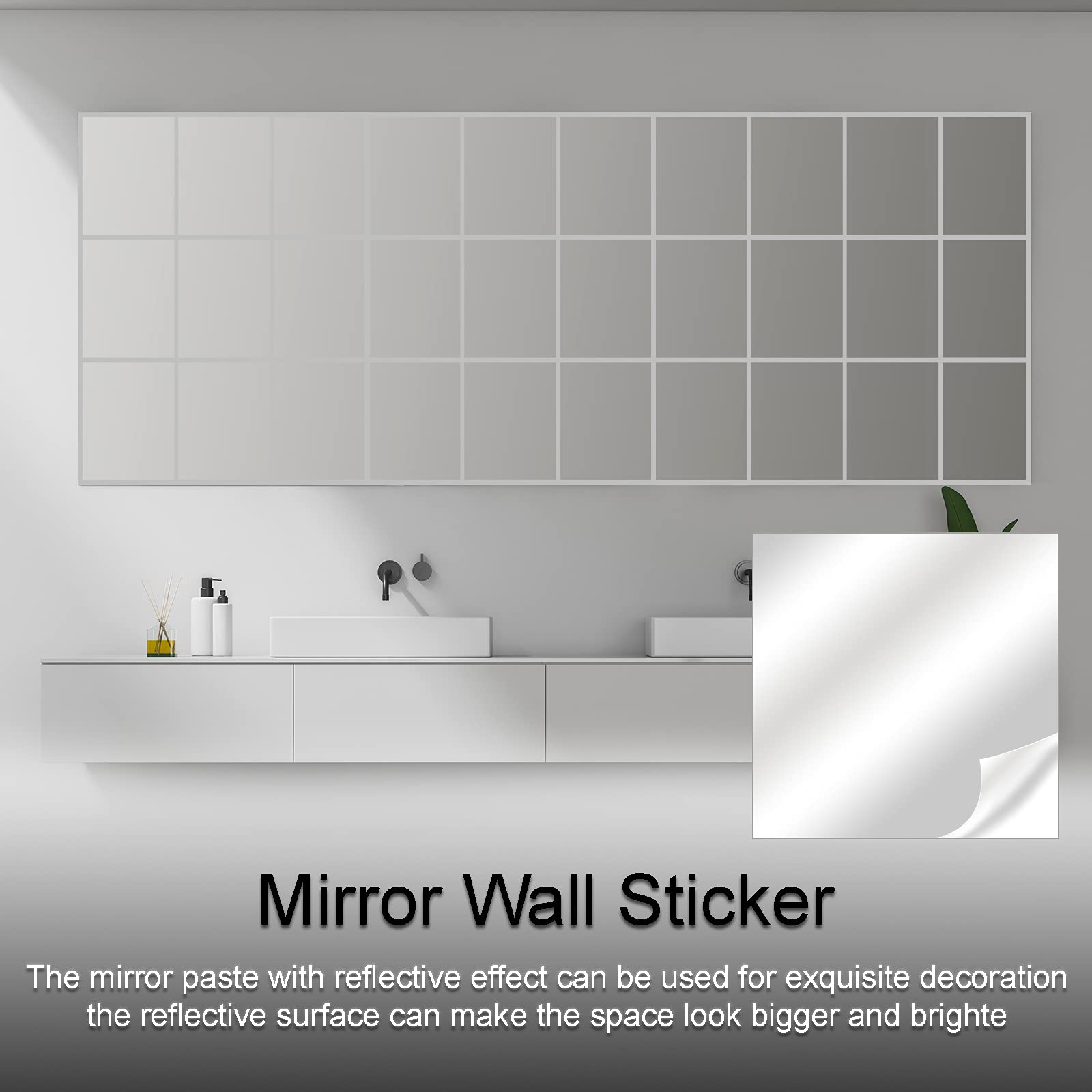 2 Pack Flexible Acrylic Mirror Stickers - Self-Adhesive Silver Wall Mirror Film (50cm x 200cm x 0.1mm) for Bathroom, Home Decor & DIY Projects - Shatterproof Non-Glass Mirror Tiles for Bedroom, Closet & Vanity Makeup Areas