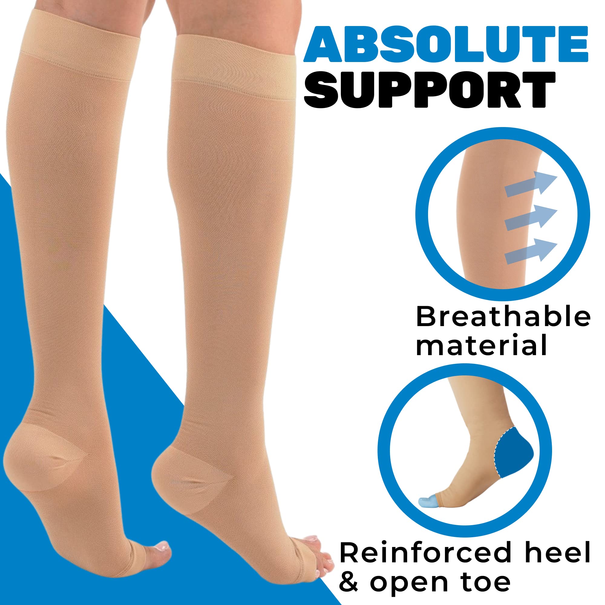 ABSOLUTE SUPPORT 30-40mmHg Open Toe Medical Compression Socks for Women & Men - Doctor Recommended for Circulation, Swelling Relief - Made in USA (A311) - Perfect for Travel, Nursing & Post-Surgery Recovery