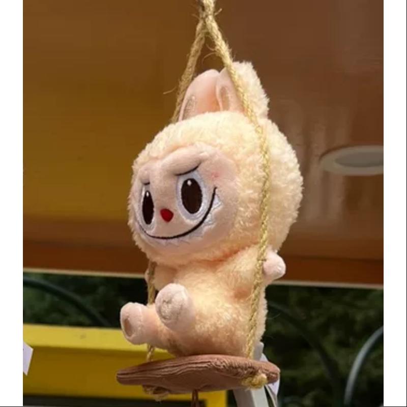 Labubu POP LAND TIMBER WORKSHOP Swing Plush Pendant - Yellow Collectible Toy Figure for Display & Gifts | Anime Decor, Kawaii Keychain, Cute Bag Charm