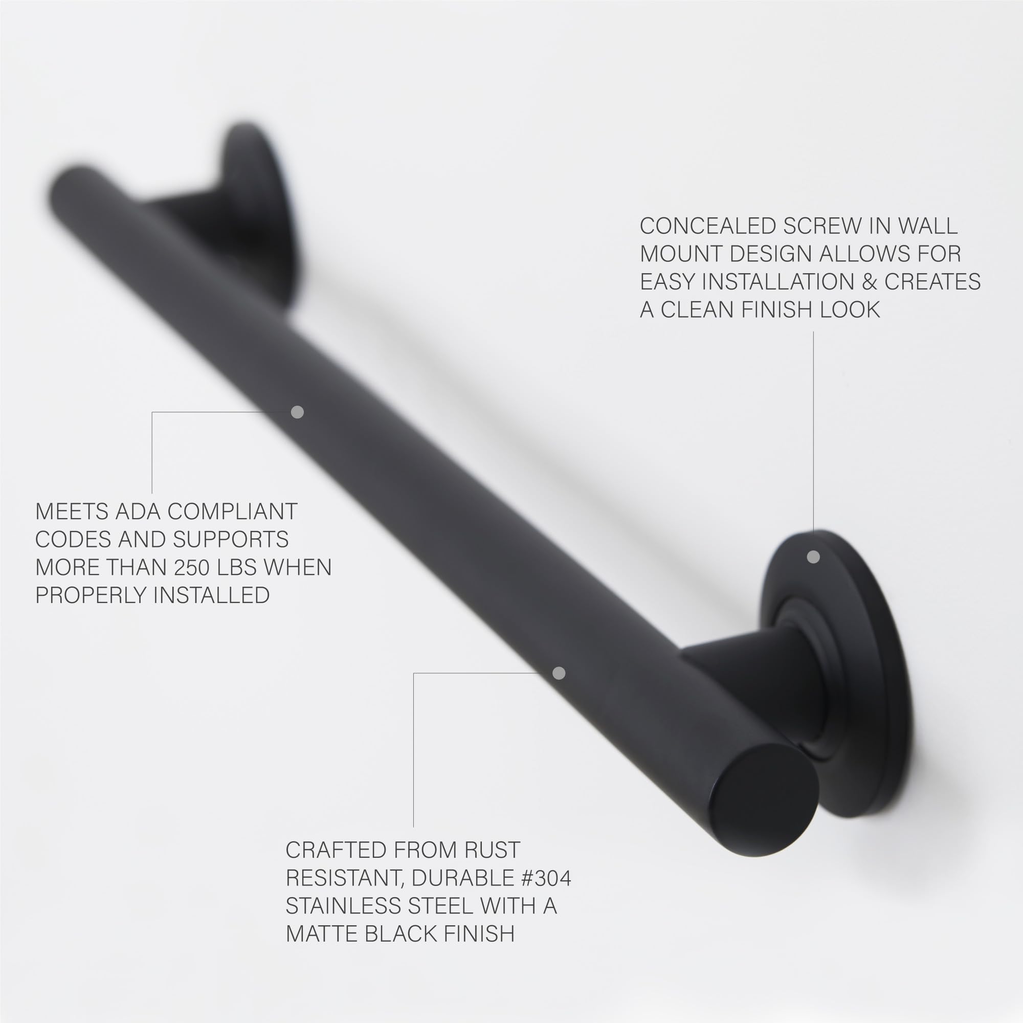 Seachrome 18-inch Coronado Designer Straight Shower Grab Bar - Stainless Steel Polished Chrome Finish - ADA Compliant Bathroom Safety Handle for Elderly & Disabled - Perfect for Showers, Bathtubs & Wet Areas