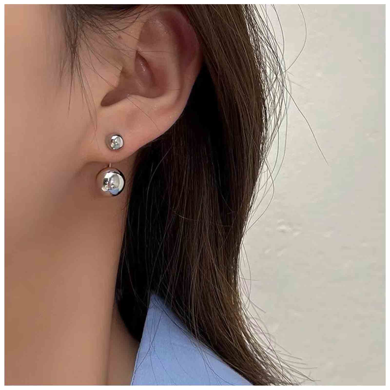 Vintage Silver Double Ball Earrings - Boho Geometric Stud Earrings for Women | Front & Back Design | Perfect for Casual Wear, Parties & Gifts