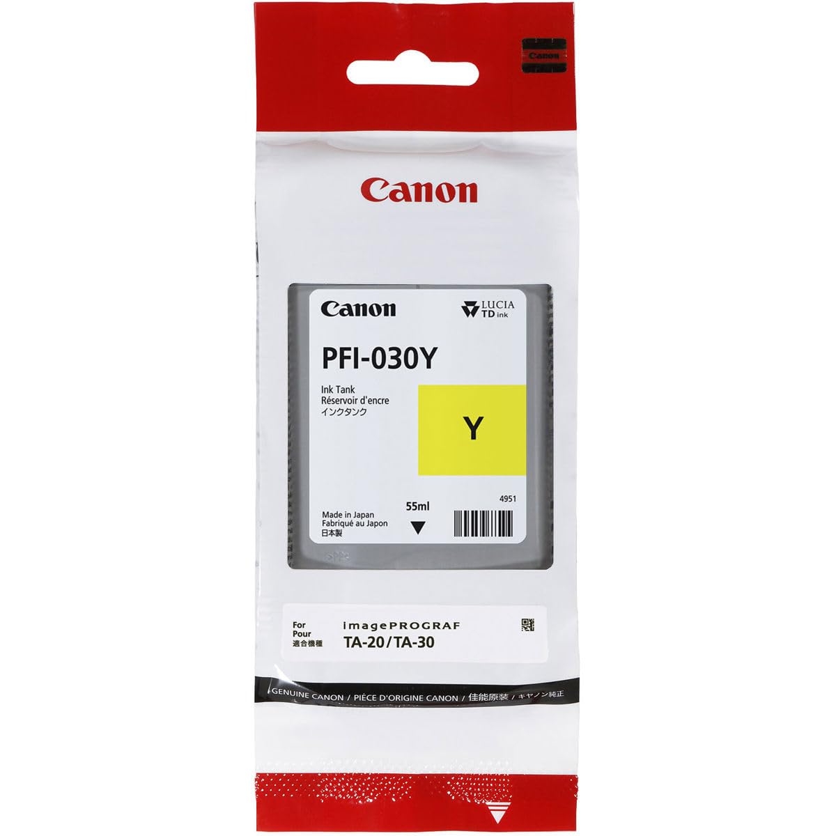 Canon Genuine PFI-030 Y Yellow Ink Cartridge 55ml - Compatible with imagePROGRAF TA-20 & TA-30 Printers | High-Quality Photo Printing for Posters, Artwork & Professional Graphics